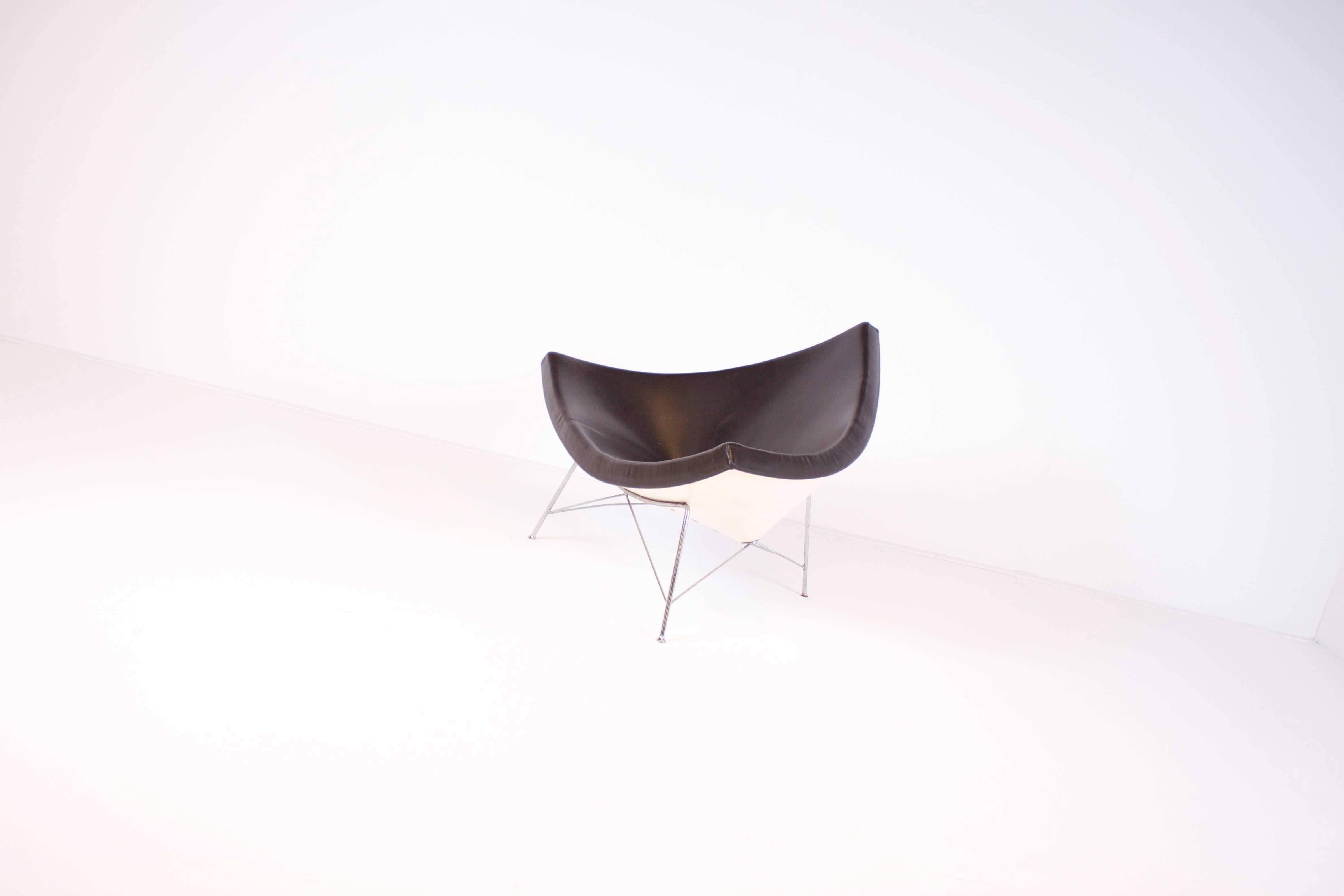 Lacquered Vitra Coconut Chair by George Nelson in Brown Leather