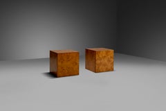 Set of Two Beautiful Burl Wood Cube Tables, Italy 1970s