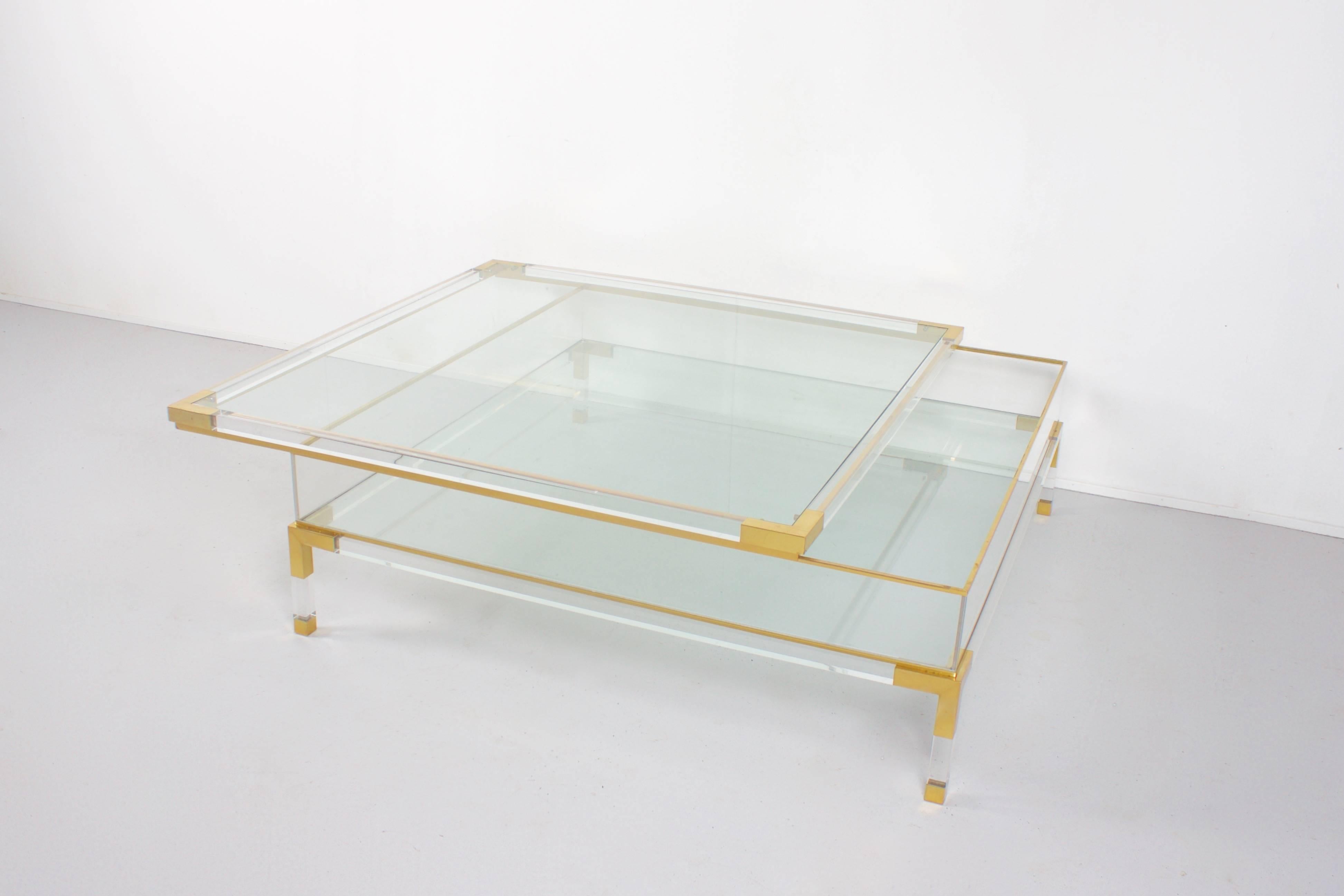 Large Maison Jansen Lucite and Brass Vitrine Coffee Table 1