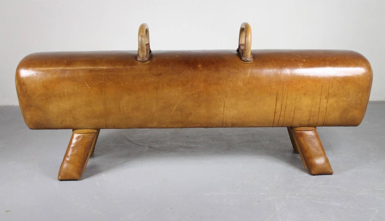 1950s Leather Gym Pommel Horse/Bench For Sale at 1stdibs