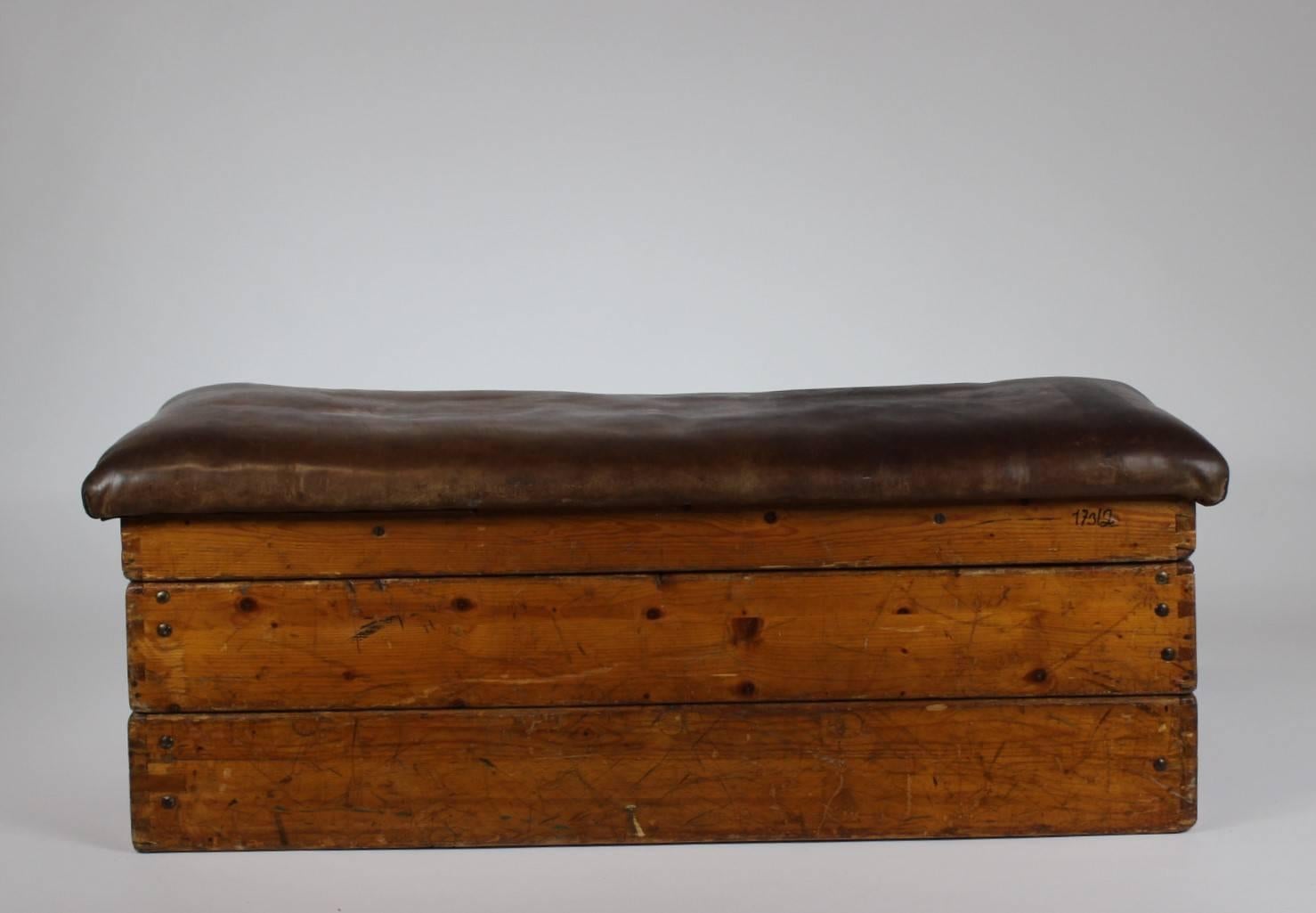 Industrial 1950s Leather Gym Box Bench