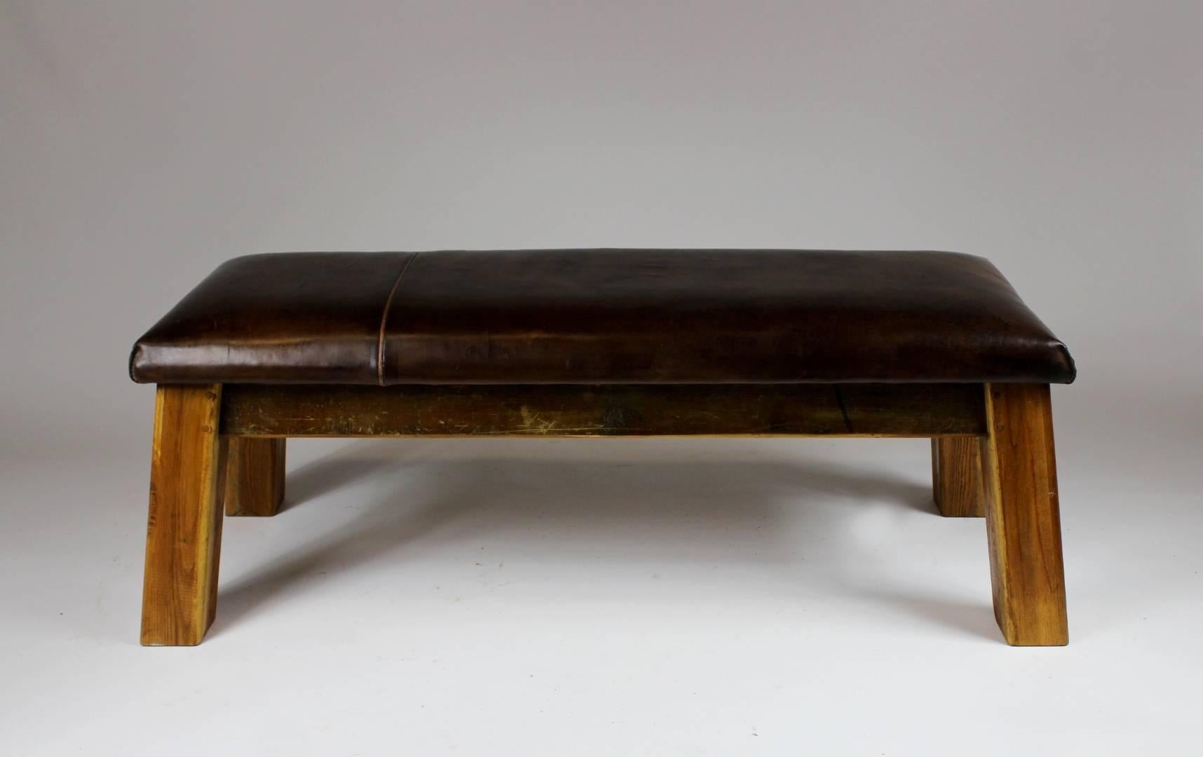 Industrial 1930s Leather Gym Bench
