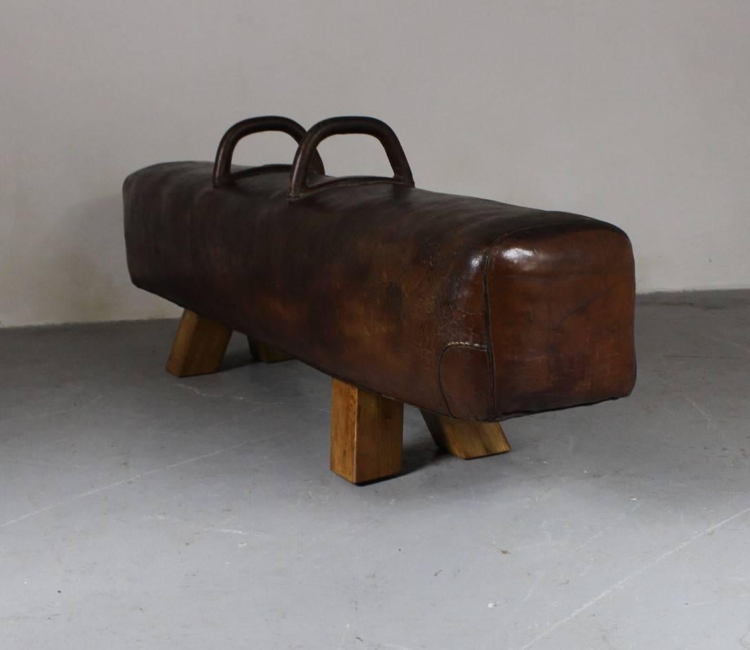 Industrial 1930s Leather Gym Pommel Horse Bench
