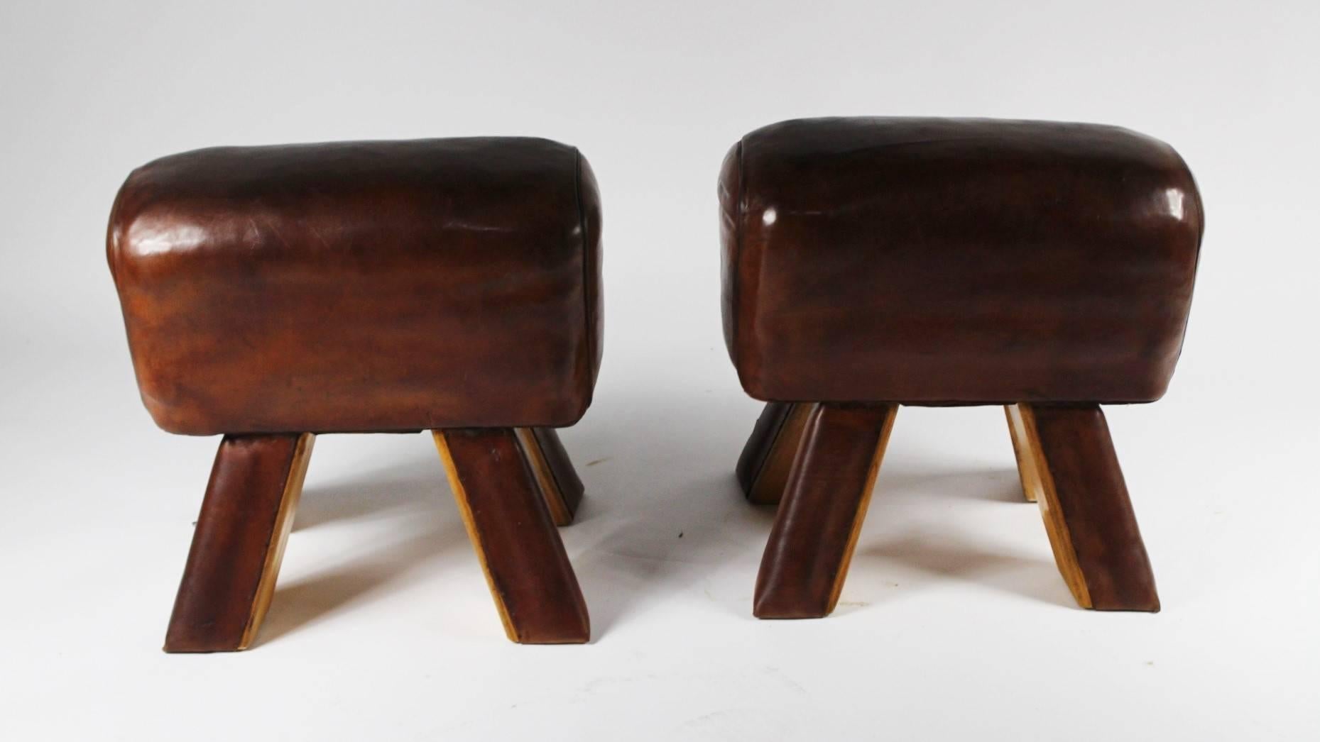 Industrial Pair of Leather Gym Stools