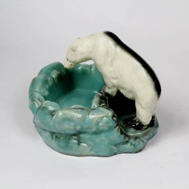 Art Deco Ditmar Urbach Ceramic Polar Bear at Ice POOL Figurine Bowl at ...