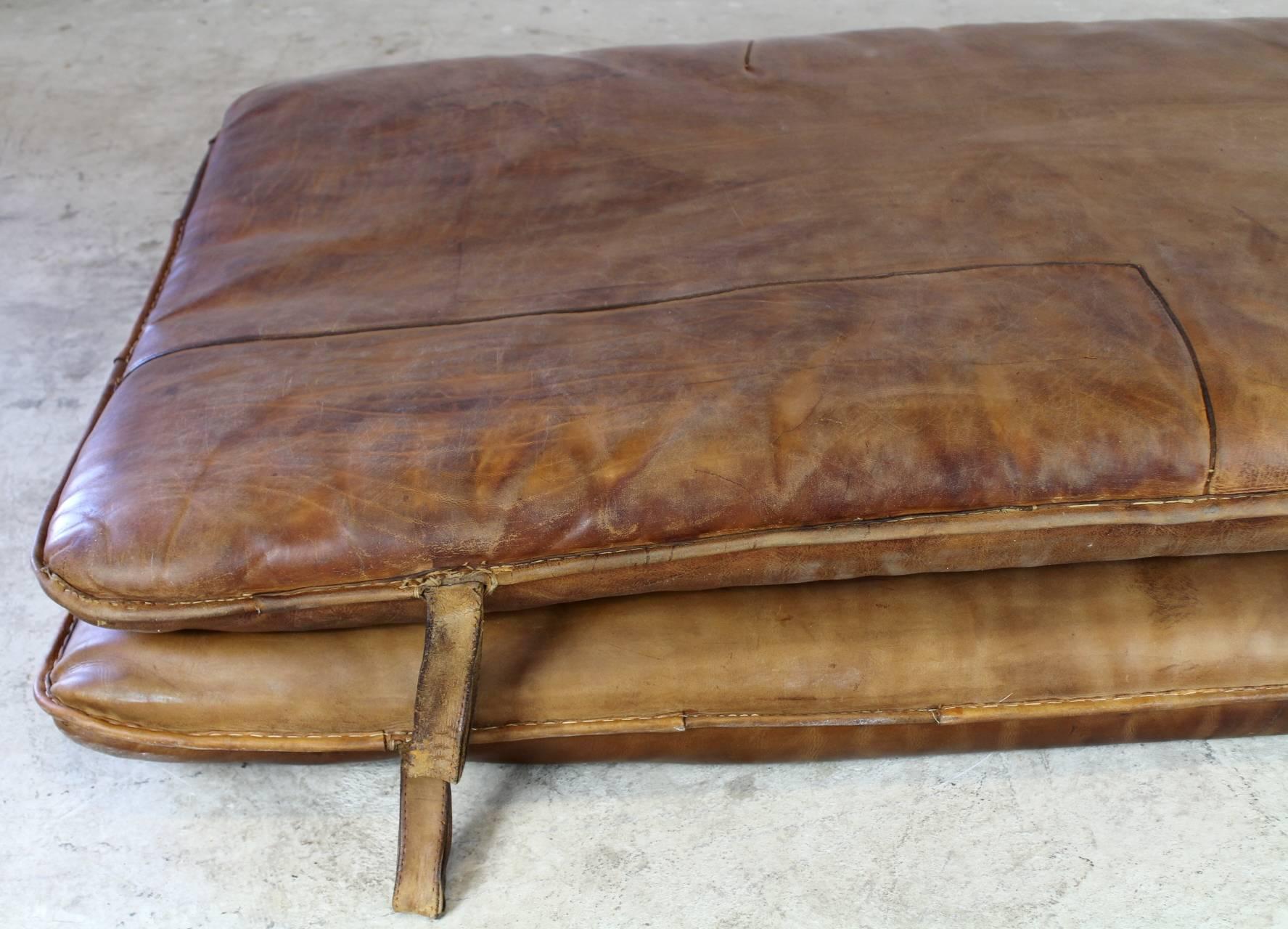 Pair of leather gym mats in very good original vintage condition with patina.