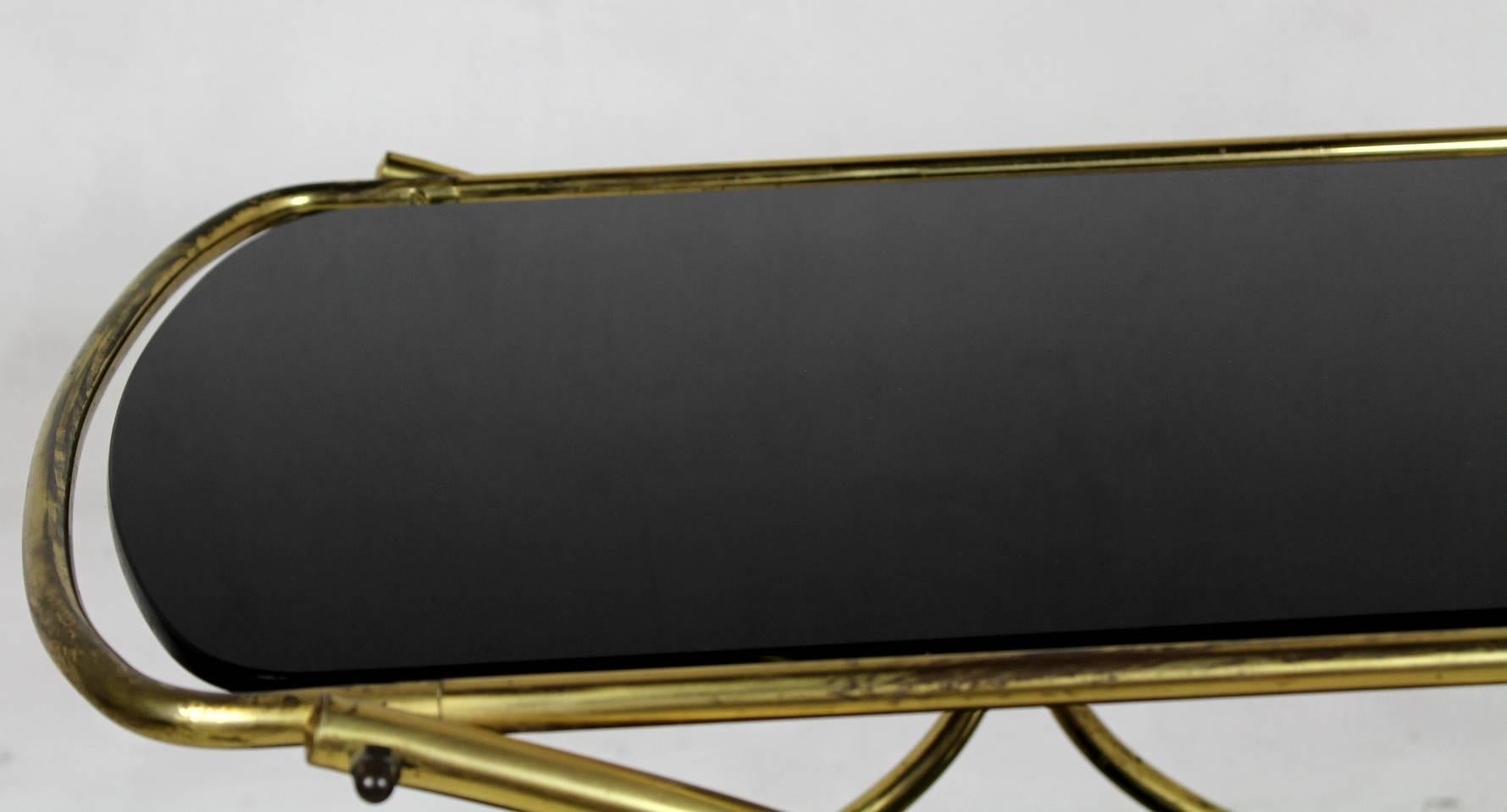1960s Italian Brass Trolley with Black Glass 2