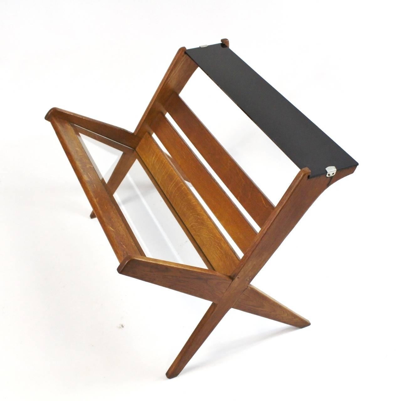 Mid-Century Modern Magazine Rack with Metallurgical Glass