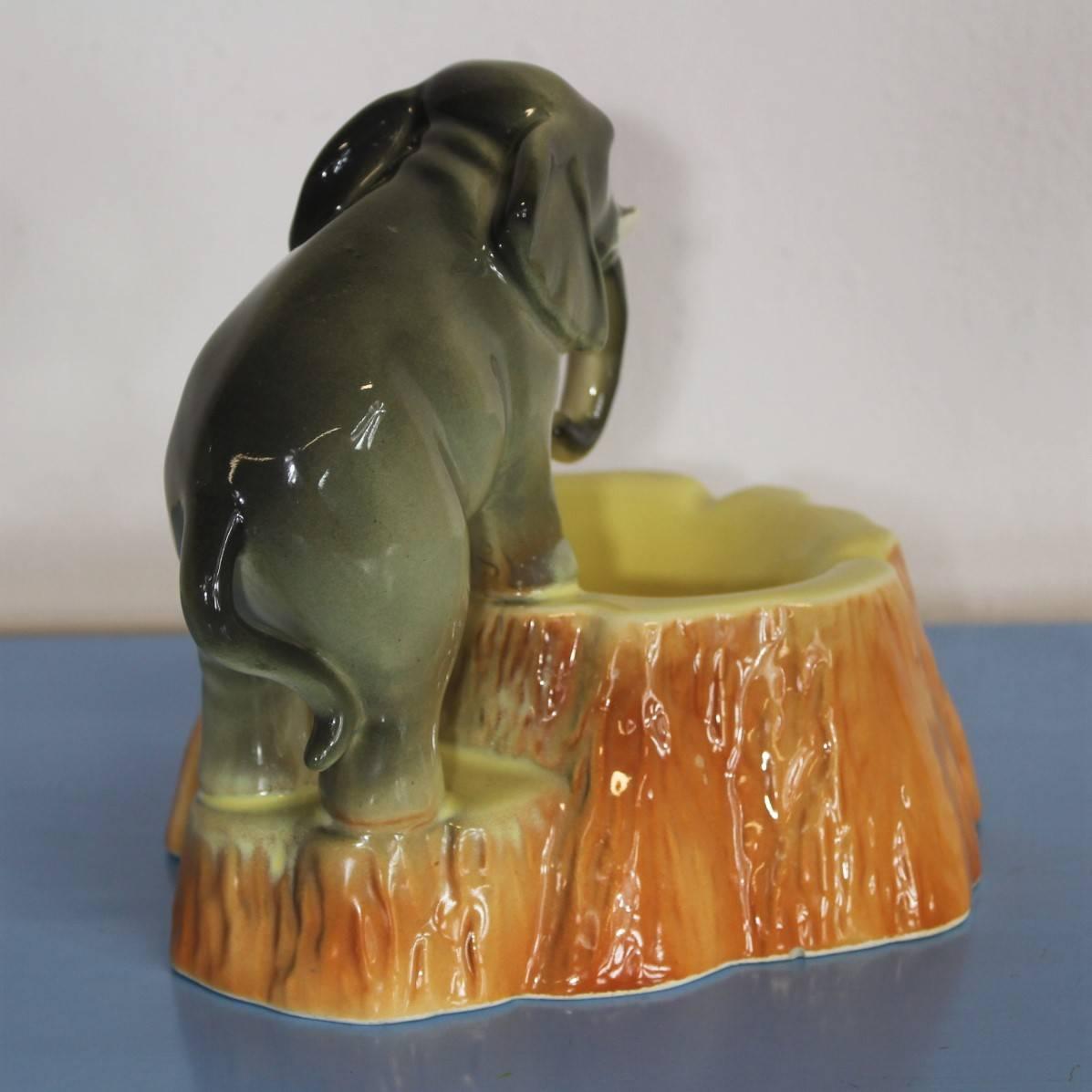 Glazed 1930s Elephant Ceramic Bowl