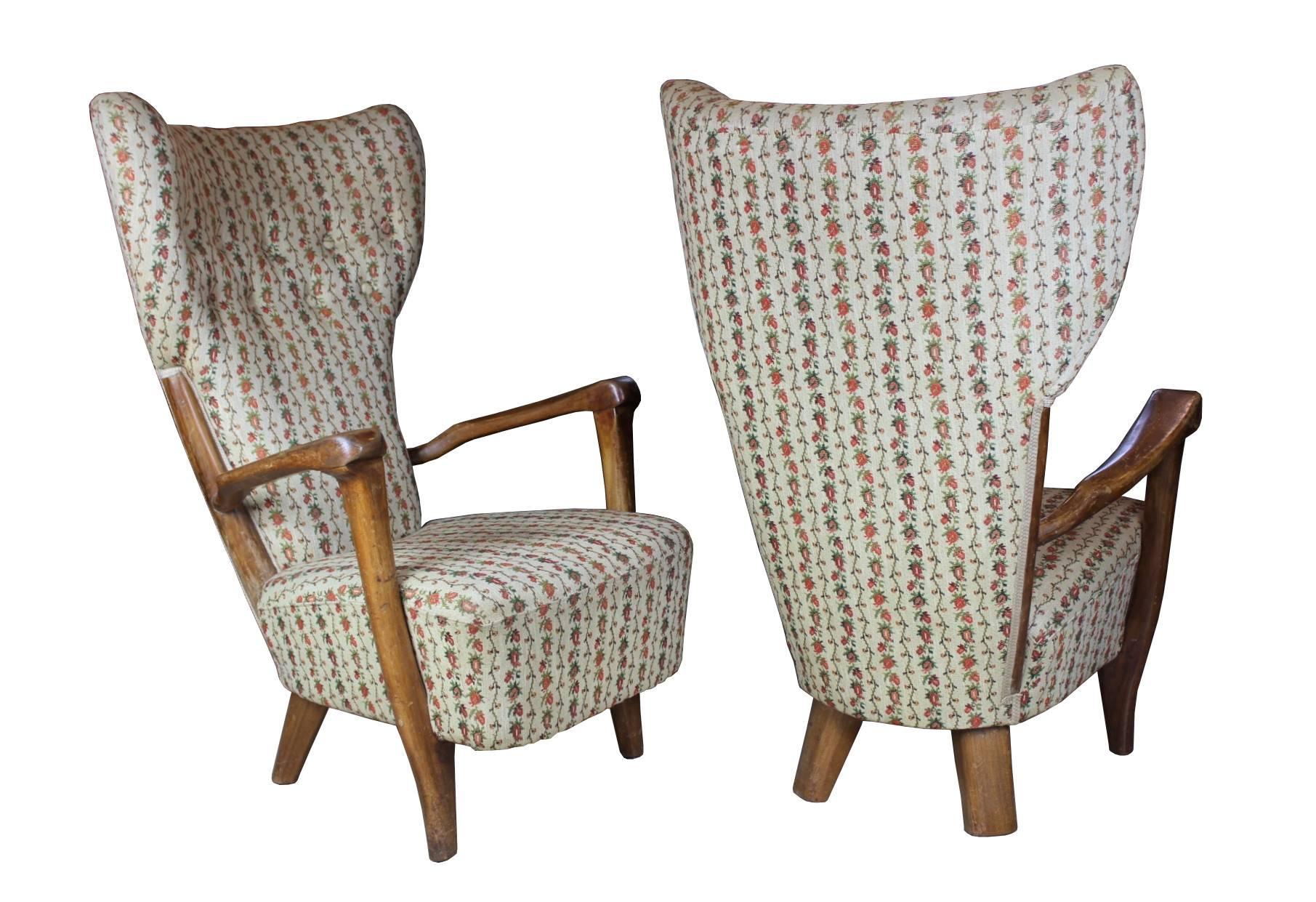 Set of Two Wingback Chairs and Copper Top Smoking Table, Austria, 1950s 2