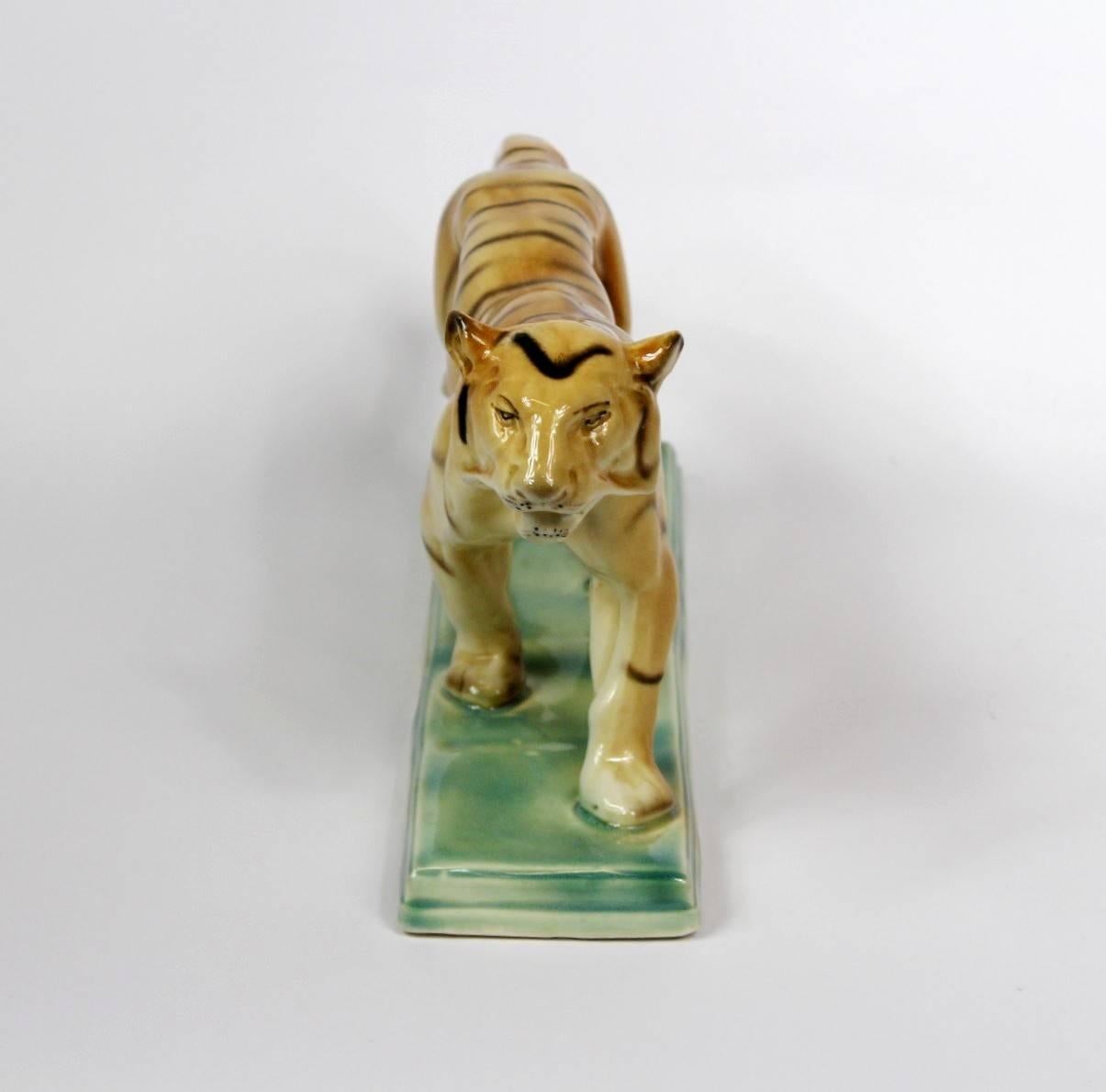 Art Deco 1930s Ceramic Tiger Sculpture, Ditmar Urbach