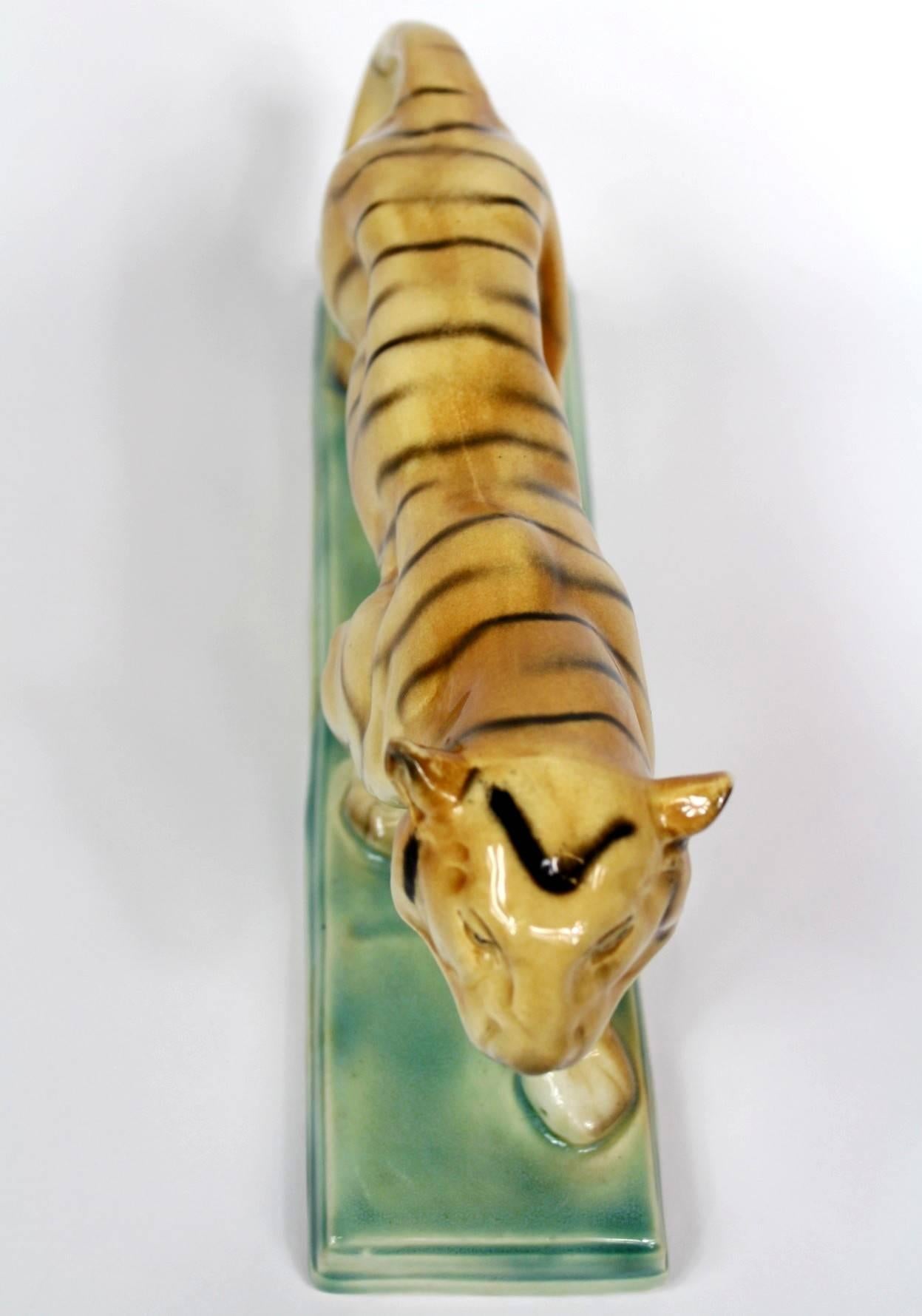 Glazed 1930s Ceramic Tiger Sculpture, Ditmar Urbach