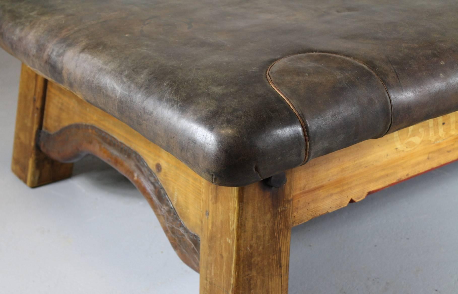 Industrial Rare 1850s J. Plaschkowitz Large Leather Gym Table / Daybed / Bench from Vienna