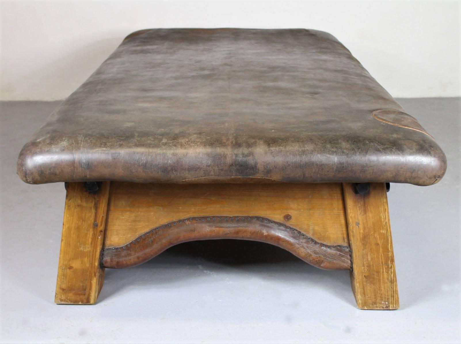 Austrian Rare 1850s J. Plaschkowitz Large Leather Gym Table / Daybed / Bench from Vienna