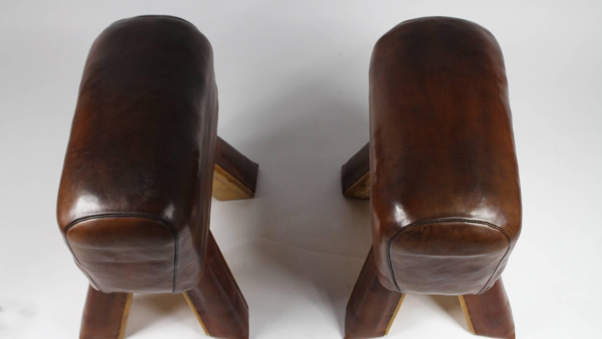 20th Century Pair of Leather Gym Stools