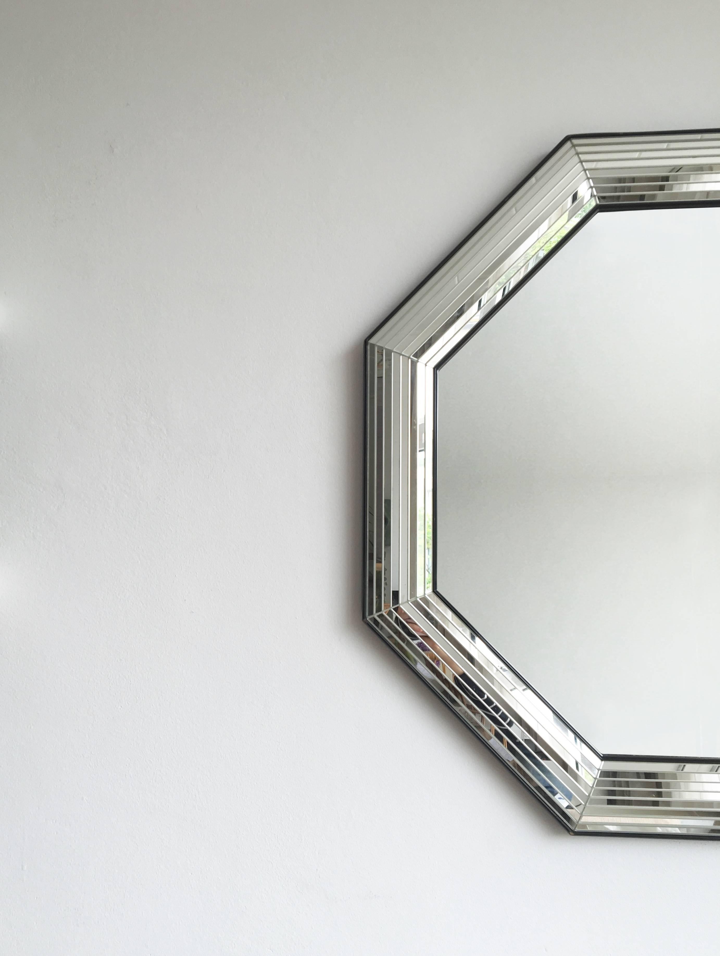 Hollywood Regency Mid-Century Modern Octagonal Mirror, In style of Jean Claude Mahey, 1970s