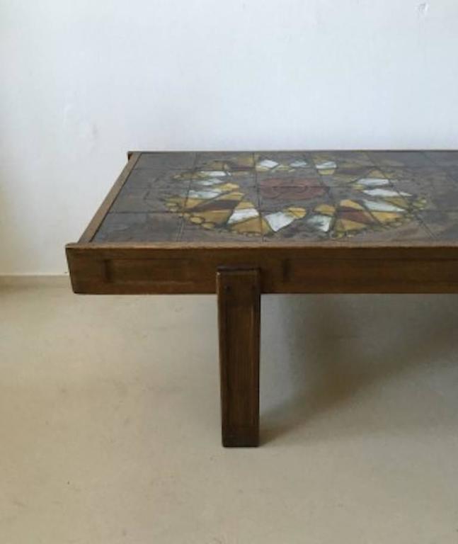 Oak Frame And Ceramic Coffee Table By J Belarti 1970s For At Mid Century Modern Oak Frame And Ceramic Coffee Table By J Belarti 1970s