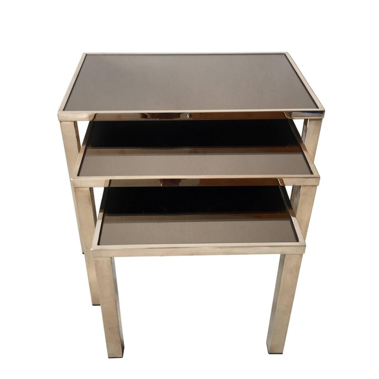 Rare Set of 23-Carat Gold Plated Nesting Tables by Belgo Chrome, Belgium, 1960s For Sale
