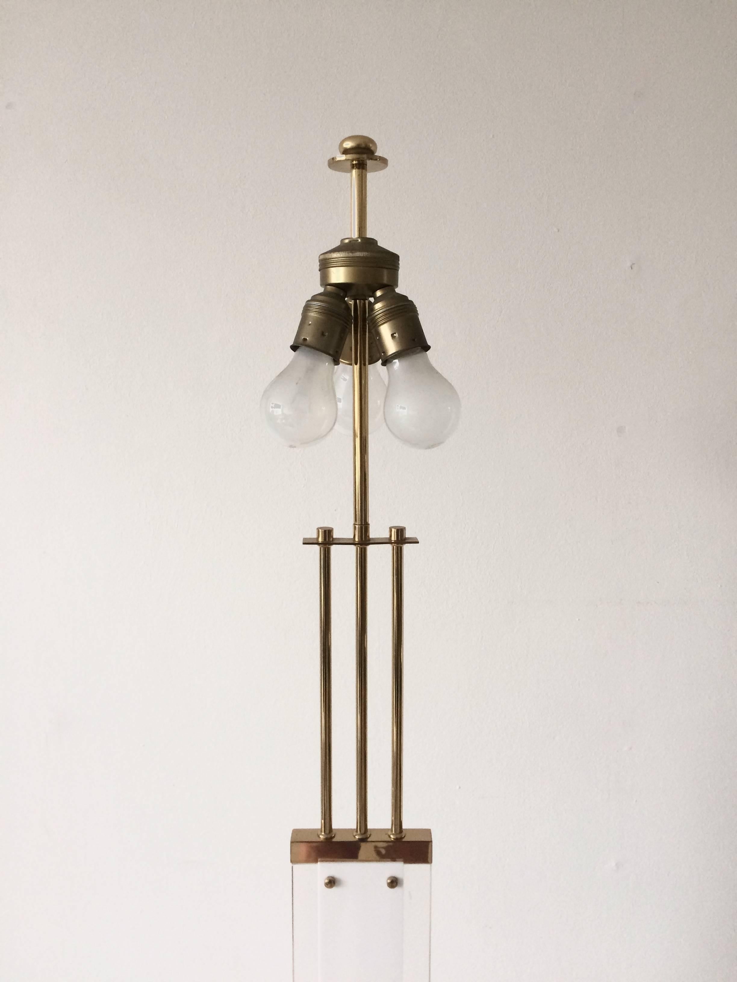 Hollywood Regency Lucite and Brass Floor Lamp in Style of Karl Springer, 1970s