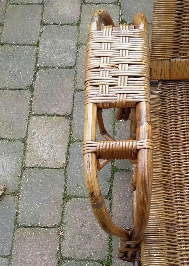 Industrial Mid-Century Wicker Deck Chair with Foot Stool. NOW ON SALE!