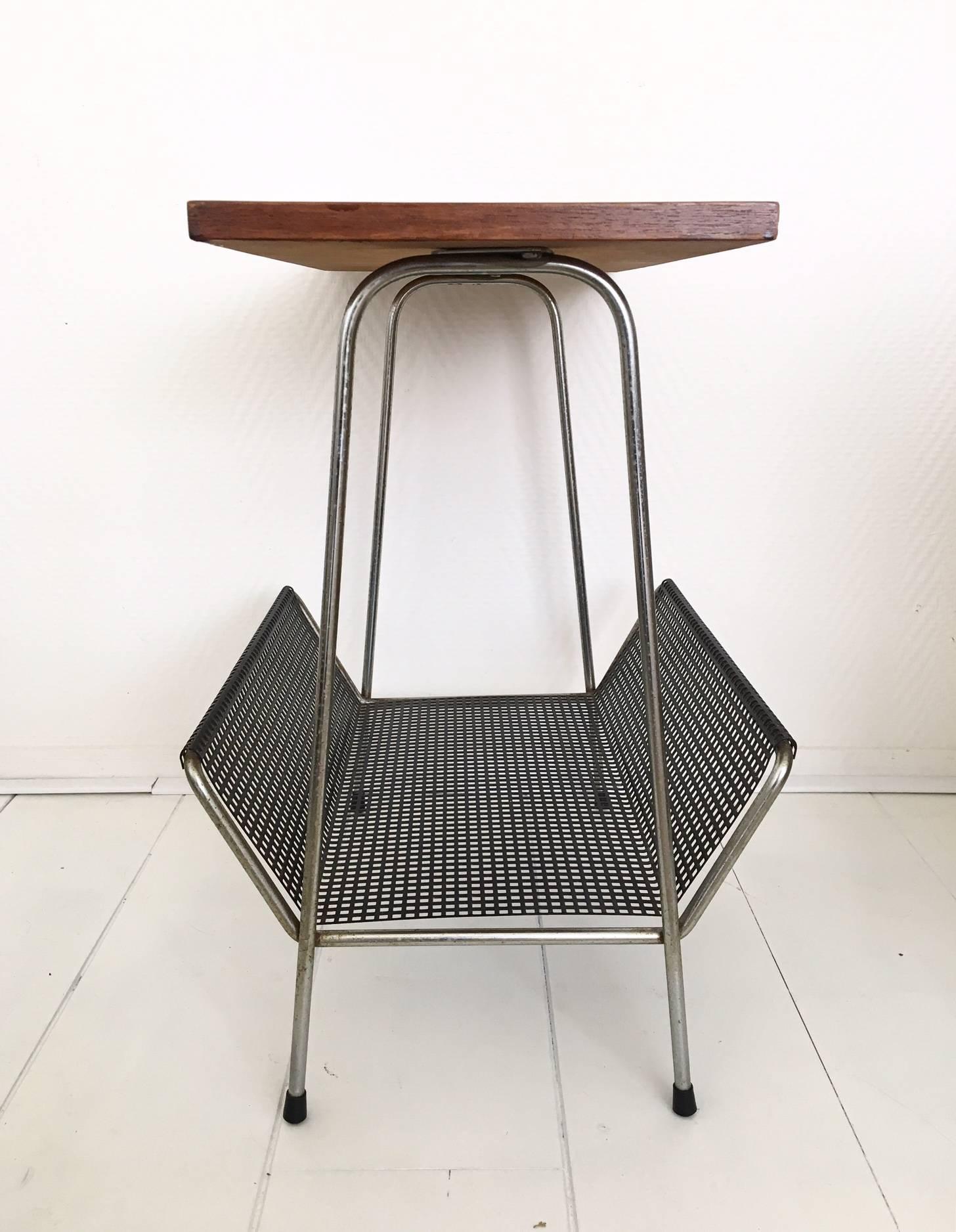 20th Century Pilastro Style Metal and Teak Magazine Rack, 1950s-1960s For Sale