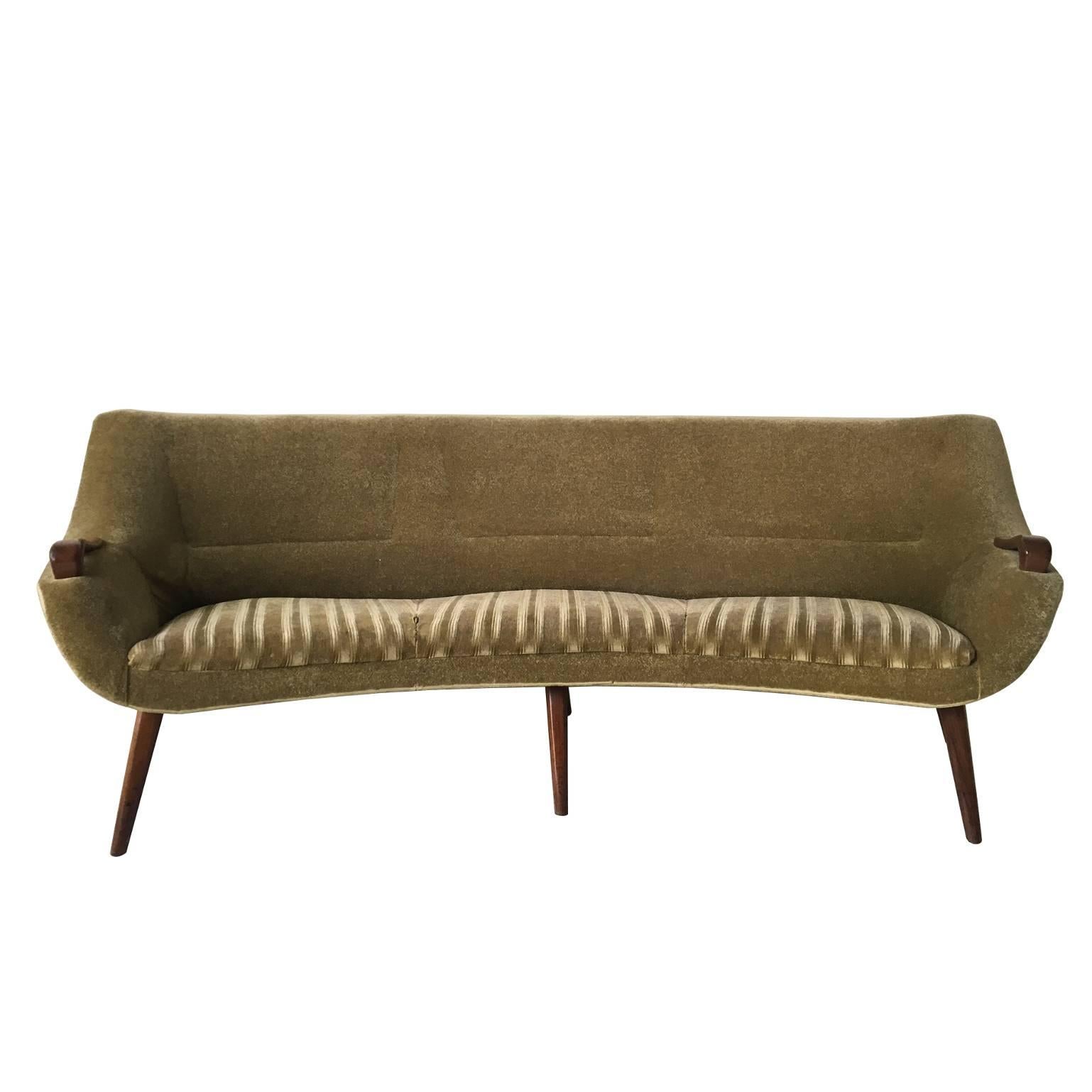 Ico Parisi Style Sofa Set with Teak Details and Green Fabric. LAST CHANCE SALE