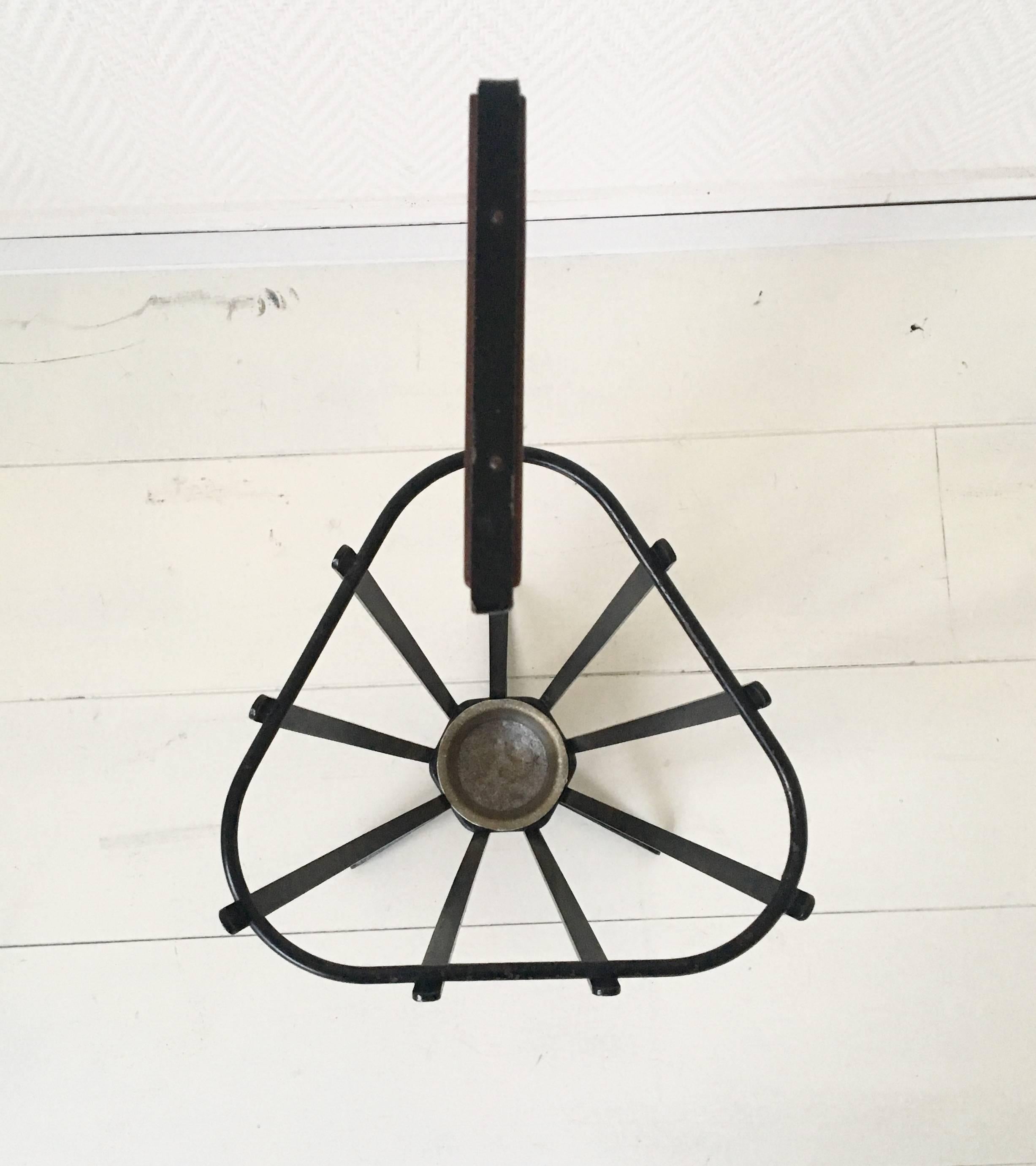 French Metal and Teak Tripod Umbrella Stand in Style of Mathieu Matégot, 1950s For Sale