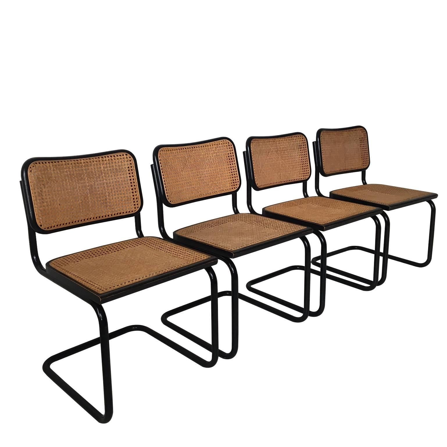 Set of Four Black Italian Dining Chairs by Marcel Breuer for Cidue, 1970s