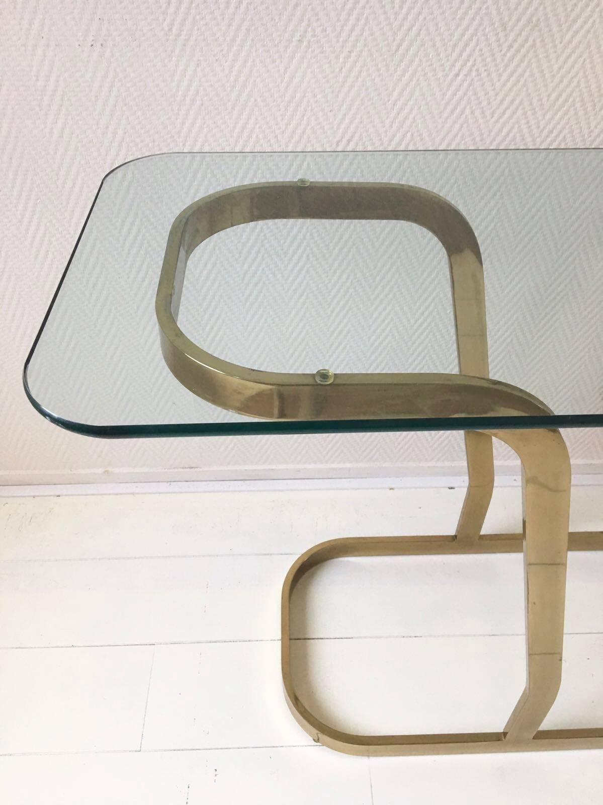 Hollywood Regency Brass and Glass Oval Modern Console or Entry Table, 1970s 1