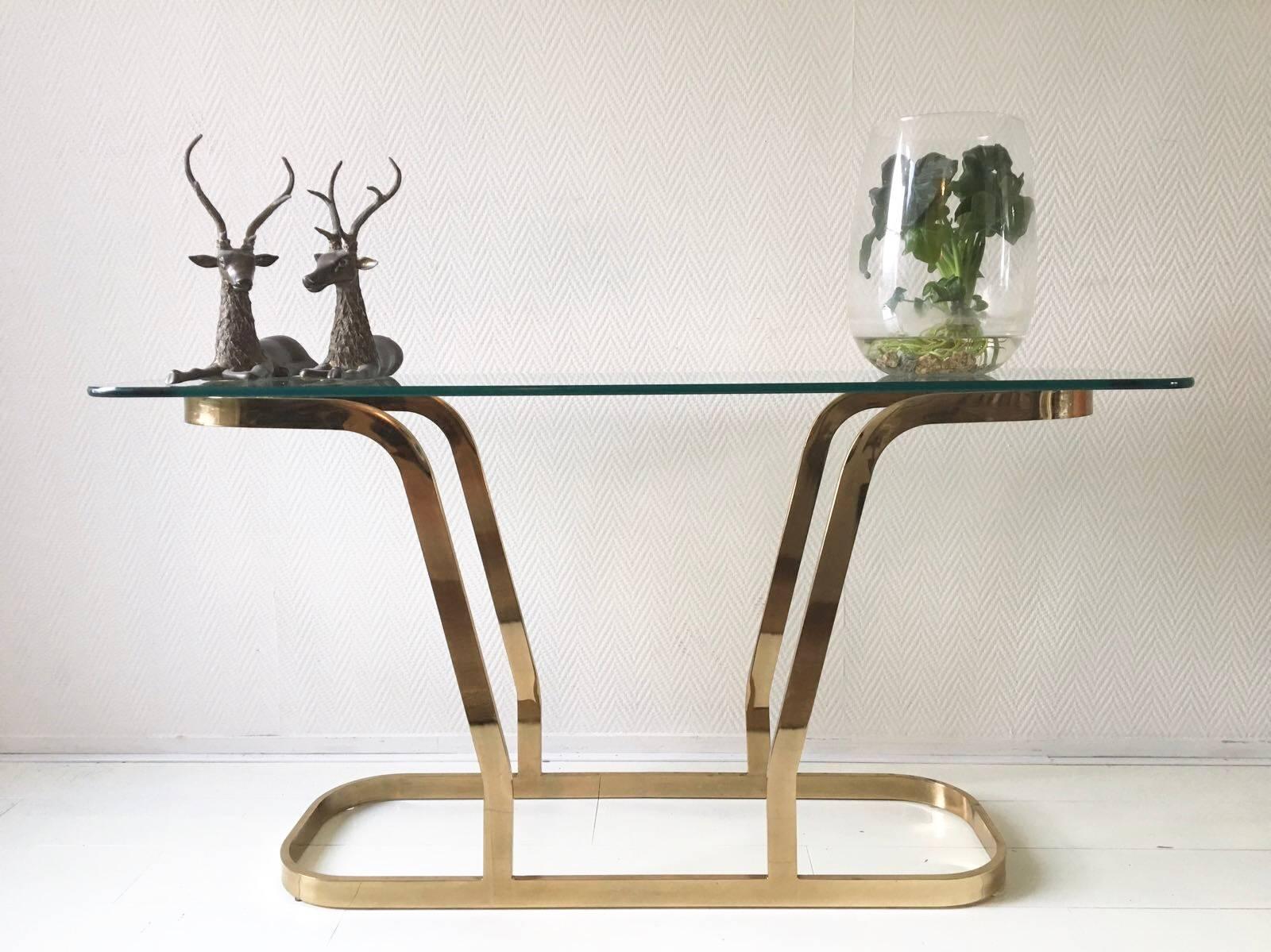 Hollywood Regency Brass and Glass Oval Modern Console or Entry Table, 1970s 5