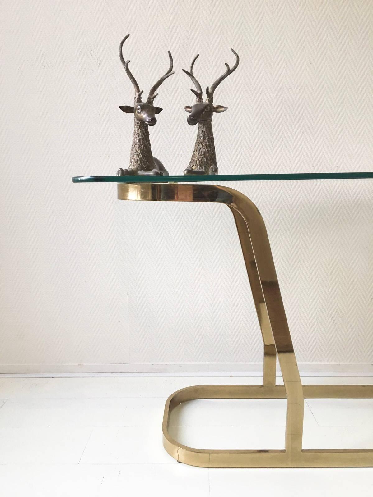 Hollywood Regency Brass and Glass Oval Modern Console or Entry Table, 1970s 4