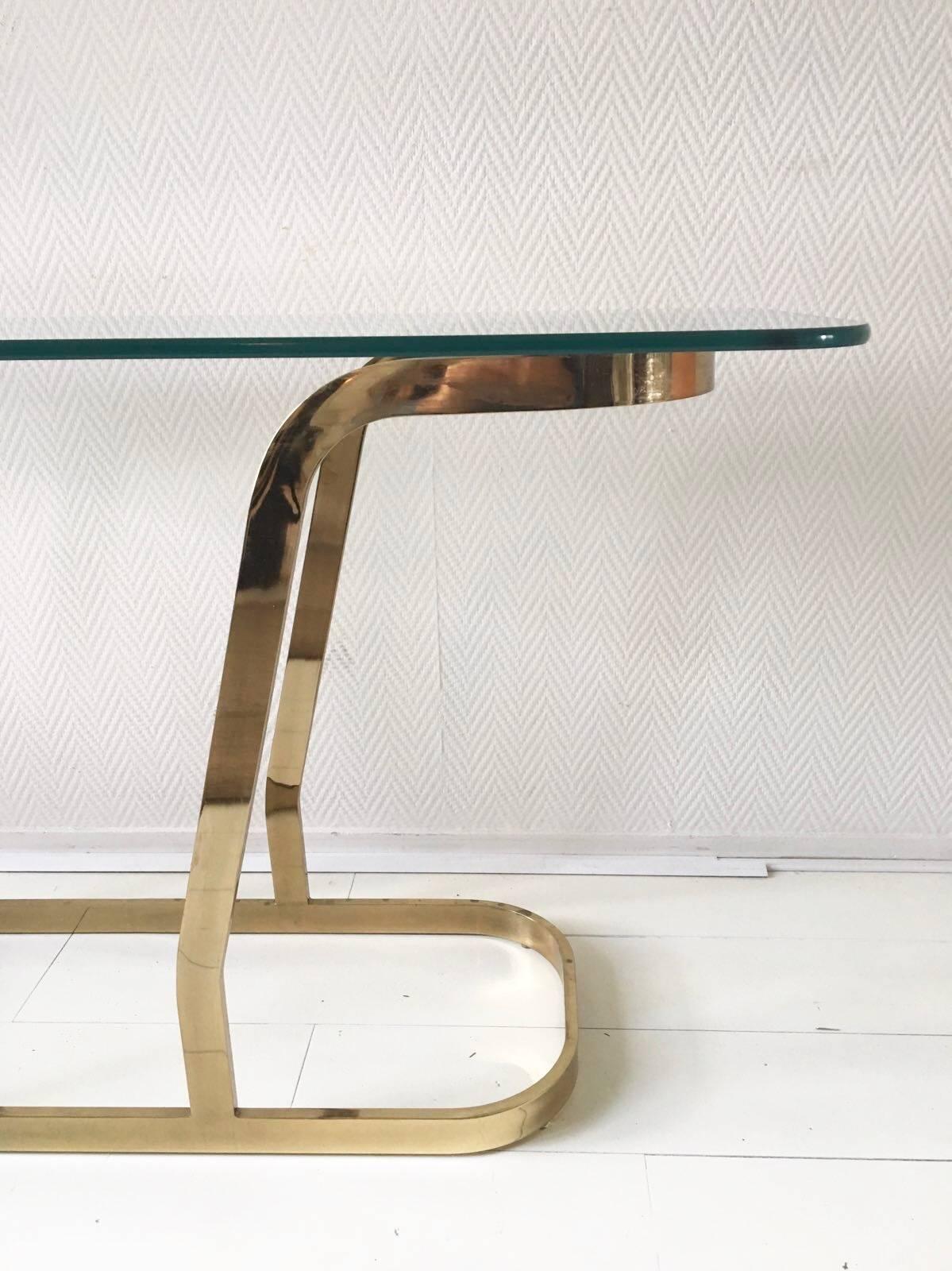 Late 20th Century Hollywood Regency Brass and Glass Oval Modern Console or Entry Table, 1970s