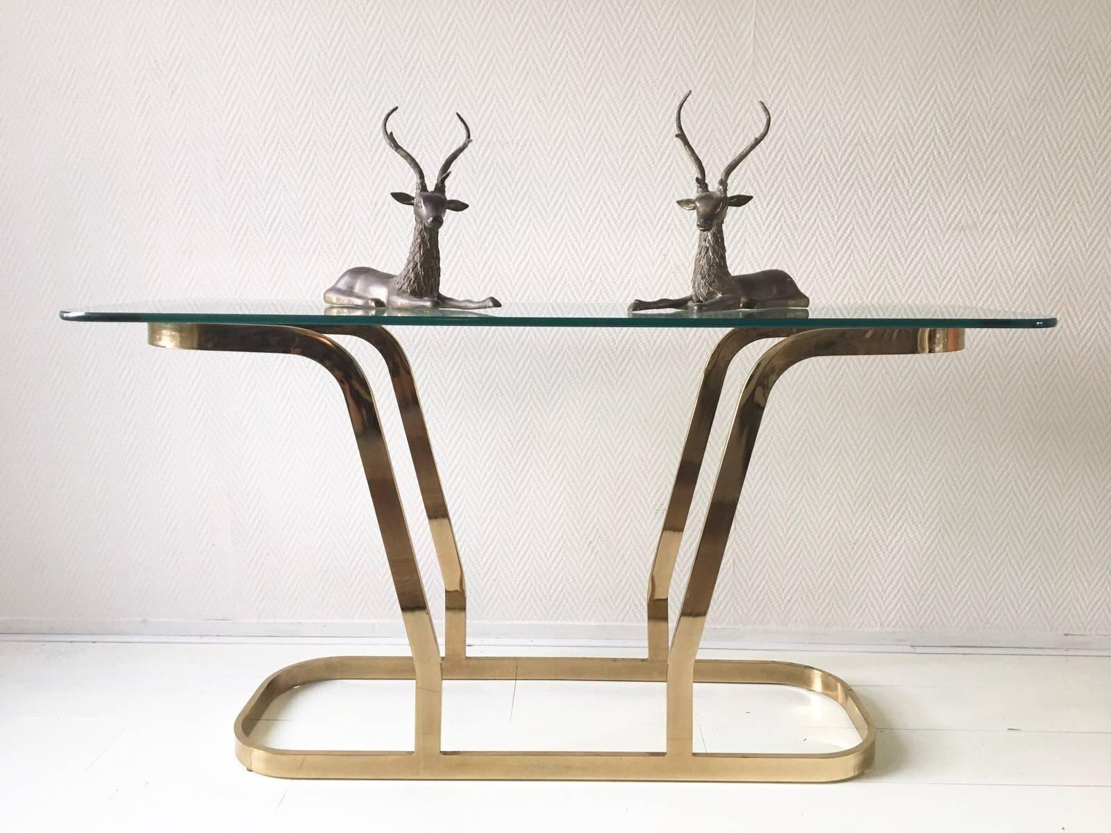 Hollywood Regency Brass and Glass Oval Modern Console or Entry Table, 1970s 3