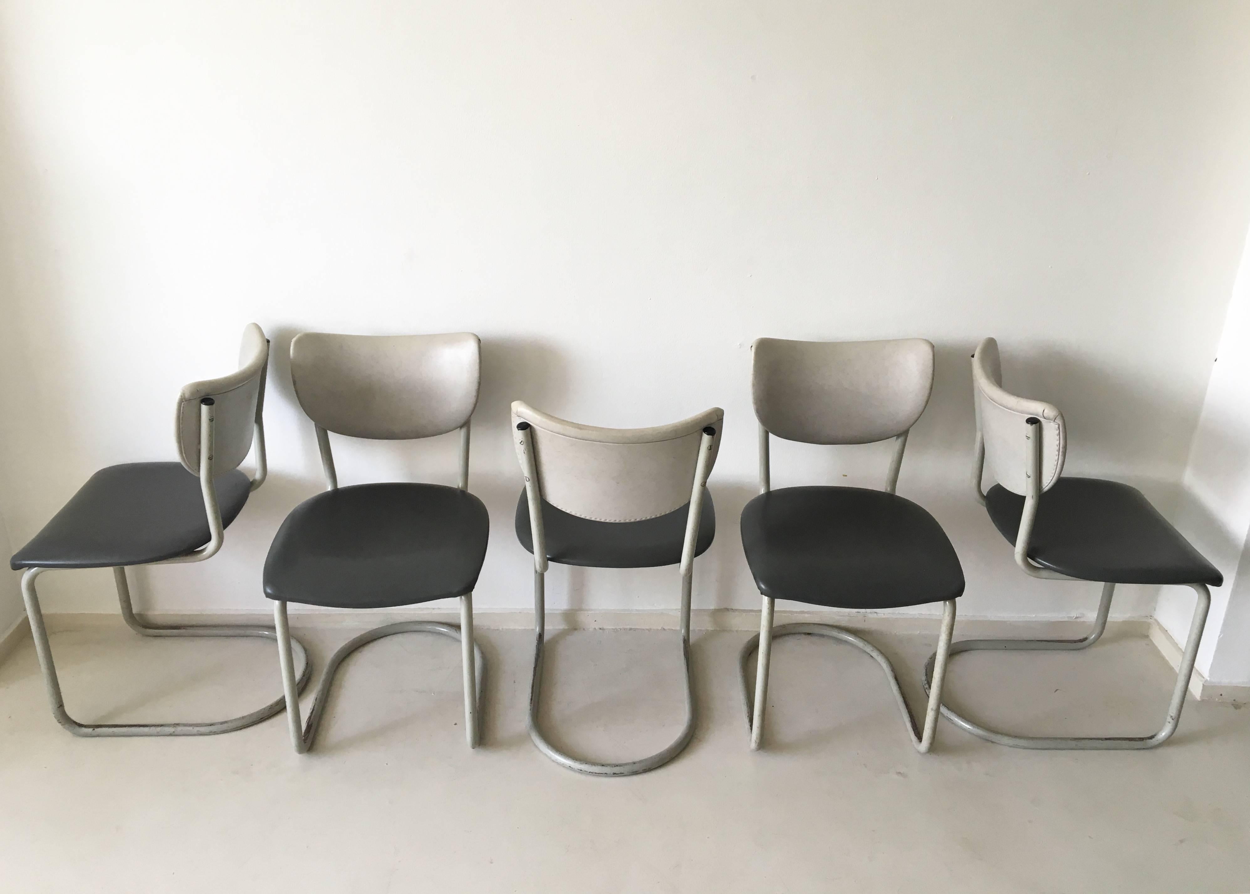 Gebr. De Wit, Industrial, Tubular Dining room chairs, Model 2011, 1950s In Good Condition For Sale In Schagen, NL