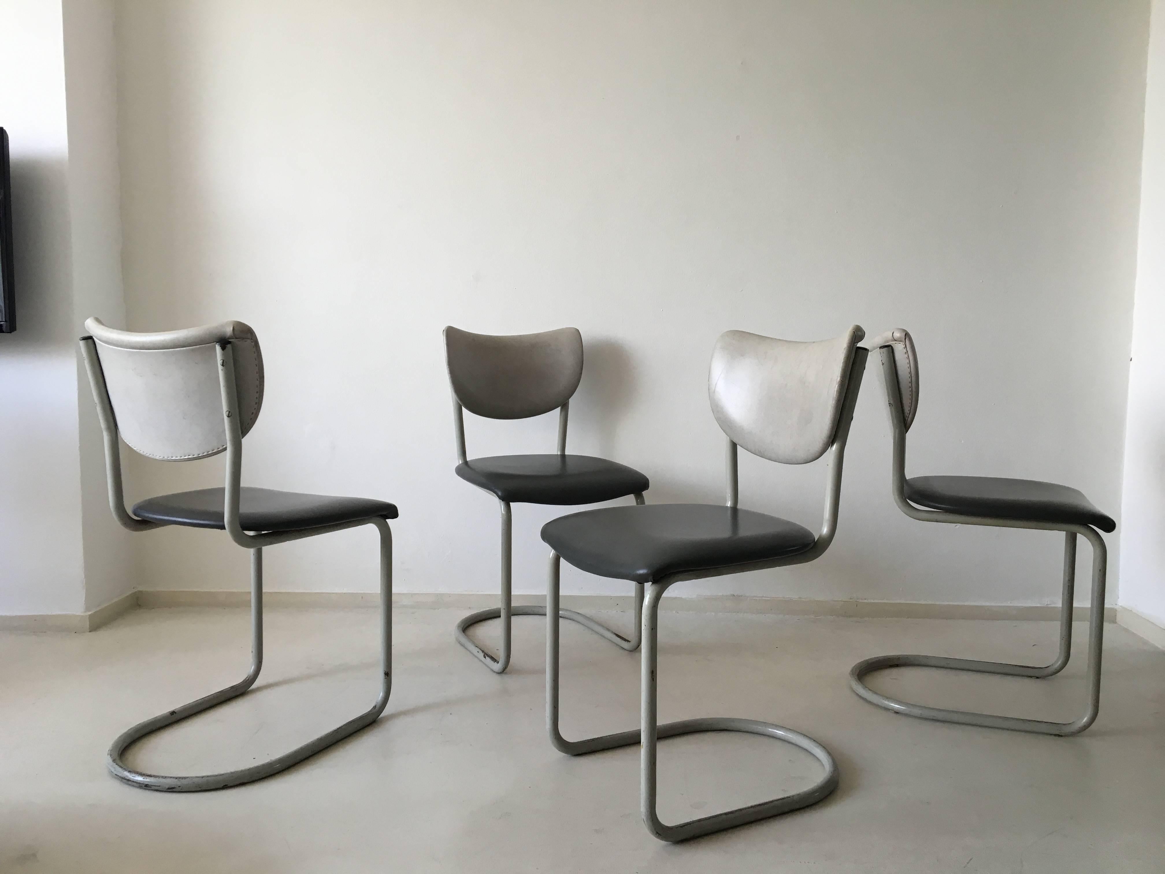 Mid-20th Century Gebr. De Wit, Industrial, Tubular Dining room chairs, Model 2011, 1950s For Sale