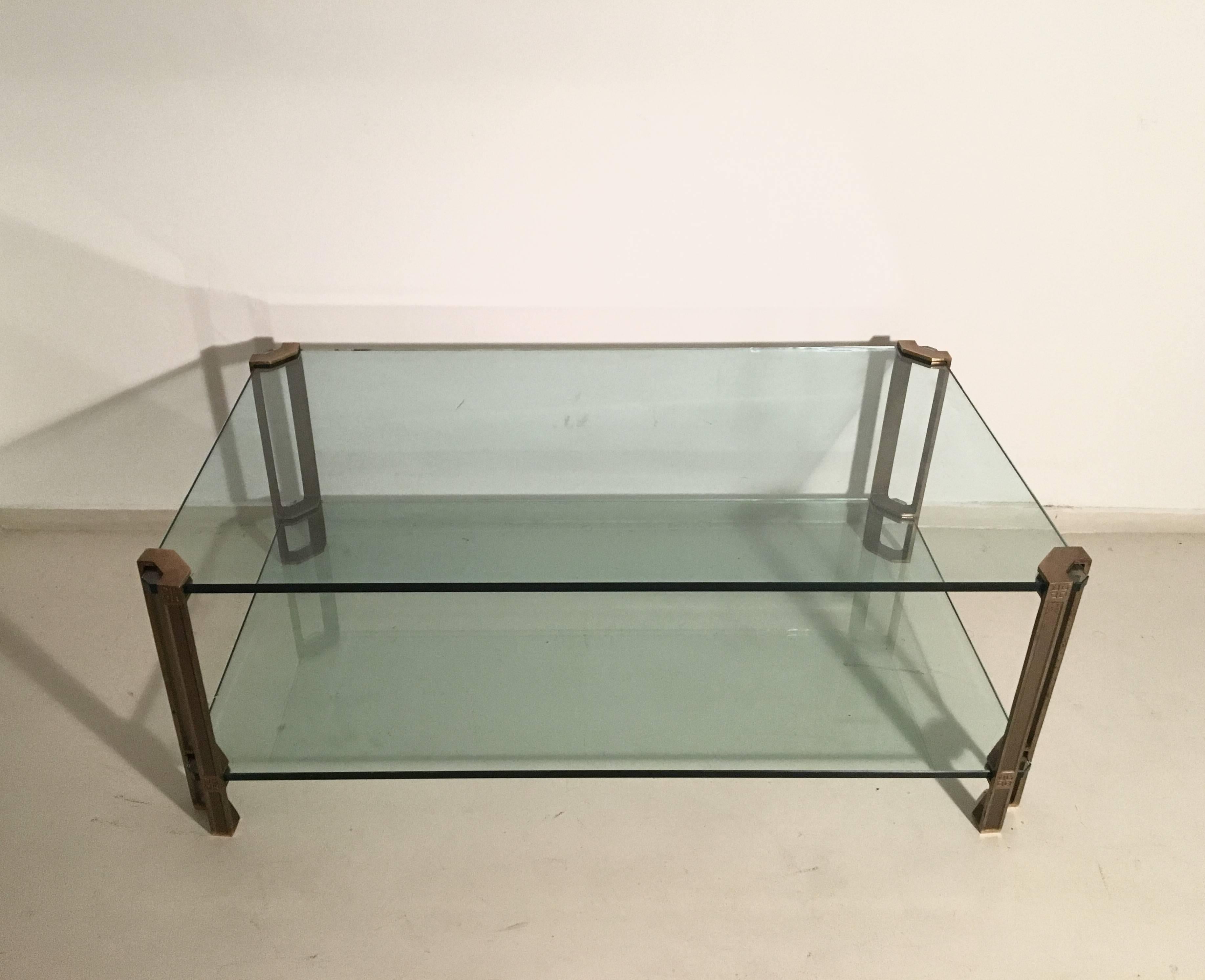 Mid-Century Modern T24D Brass and Glass Coffee Table Designed by Peter Ghyczy, 1979
