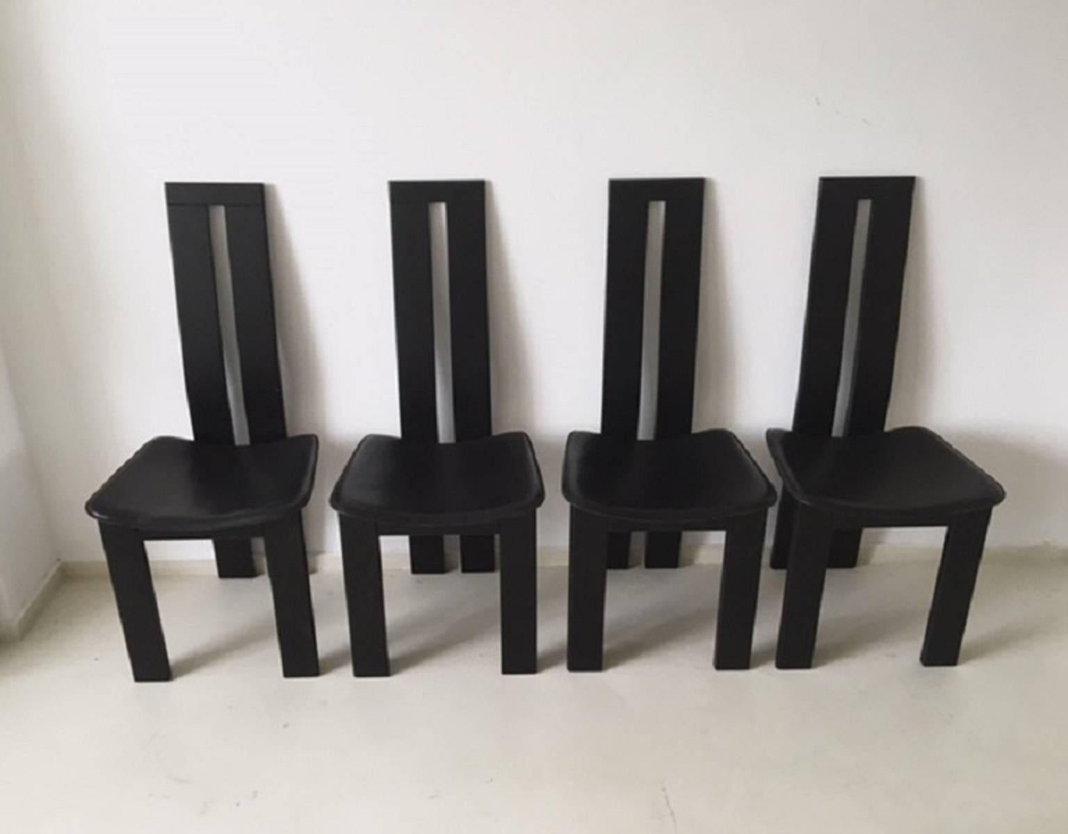 Mid-Century Modern Set of Four Dining Chairs Designed by Pietro Constantini for Ello, Italy, 1970s For Sale