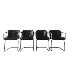 Chrome and Leather Wired Armchairs in the Manner of Gastone Rinaldi