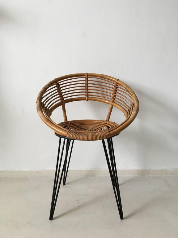 Cute Rattan Chair with Metal Hairpin Legs, circa 1950s-1960s at 1stdibs
