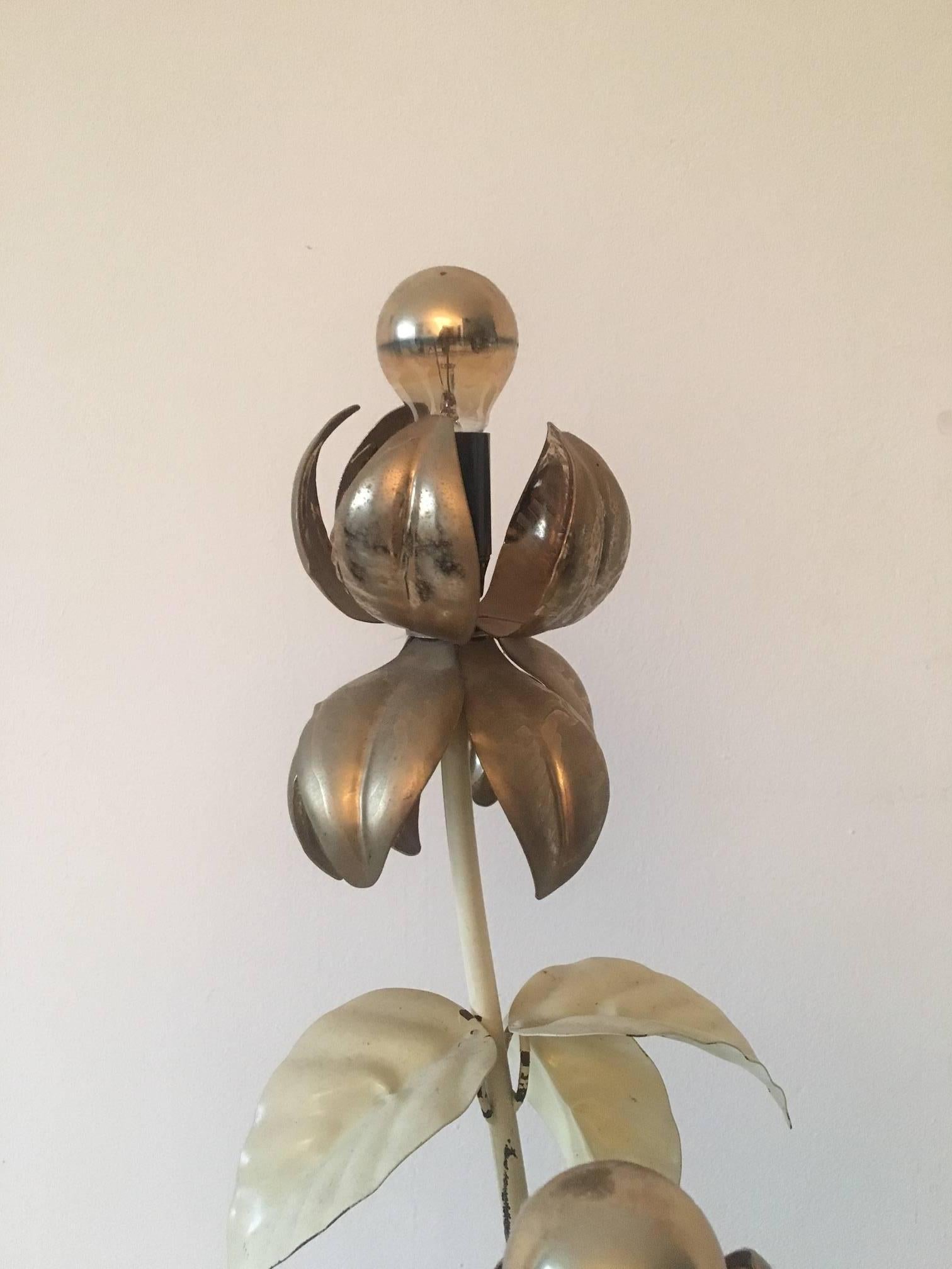 Hollywood Regency Gilded Large Flower Floor Lamp, in Style of Hans Kogl, 1960s-1970s For Sale