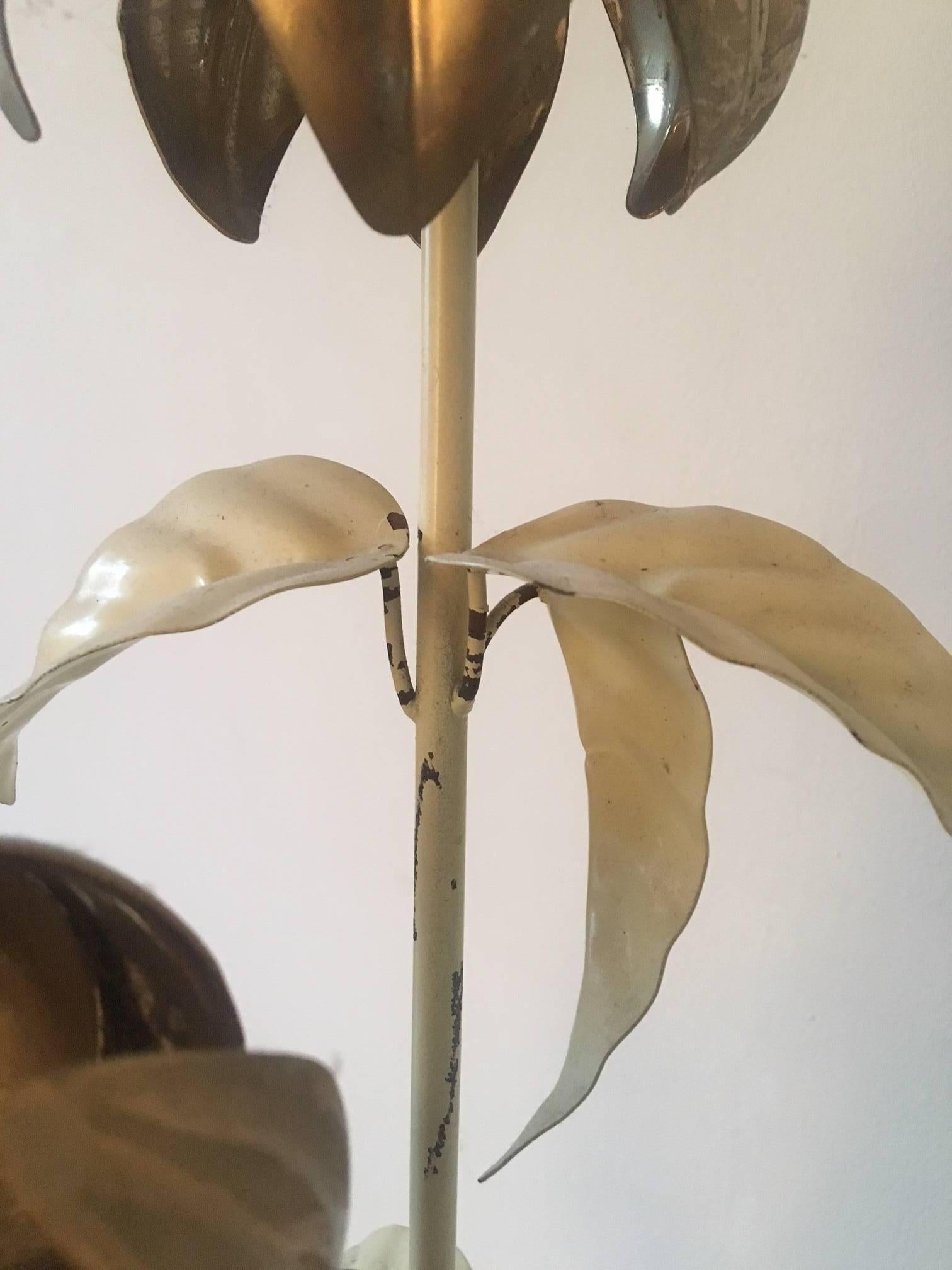 Gilded Large Flower Floor Lamp, in Style of Hans Kogl, 1960s-1970s In Good Condition For Sale In Schagen, NL