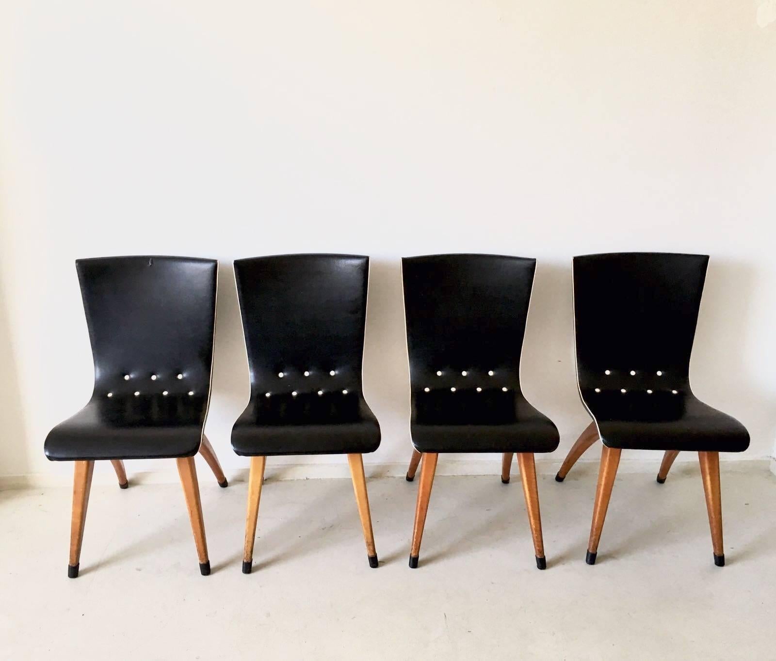 Mid-Century Modern Stunning Set of Four 'Swing' Dining Chairs by G.J. van Os for Culemborg, 1950s