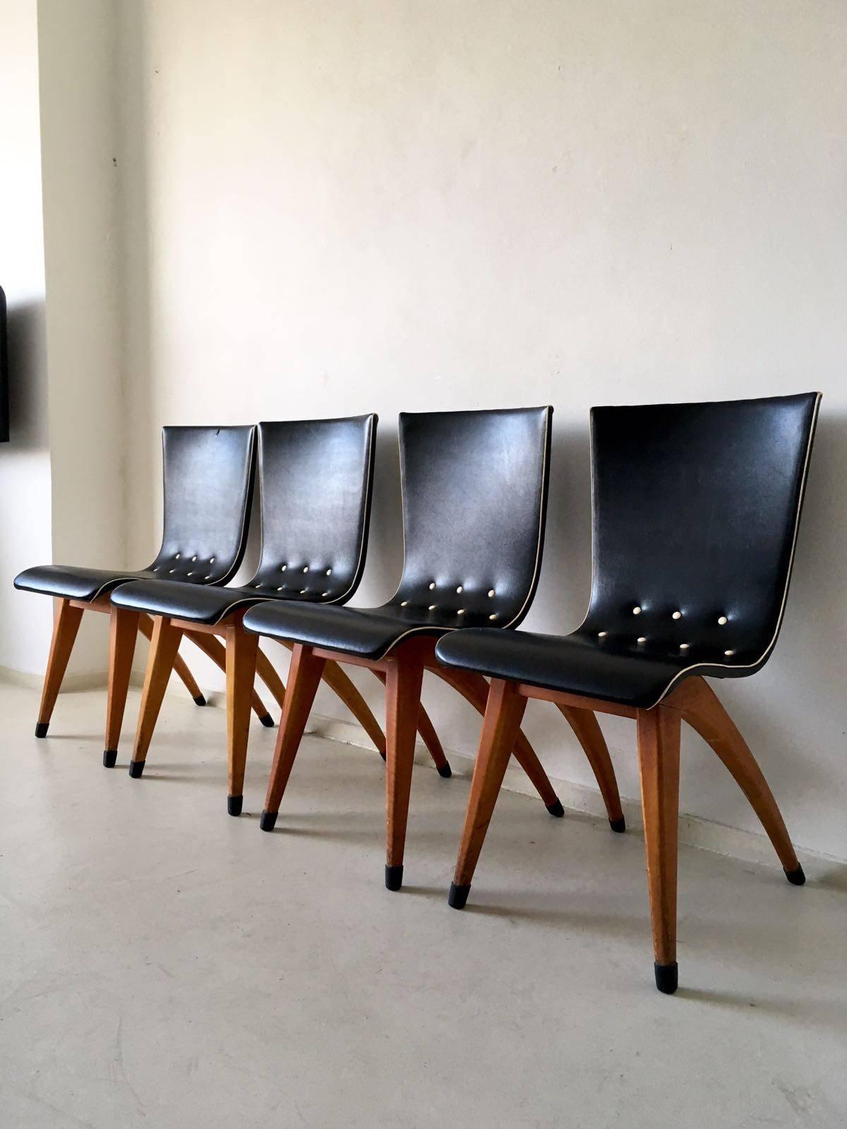Dutch Stunning Set of Four 'Swing' Dining Chairs by G.J. van Os for Culemborg, 1950s