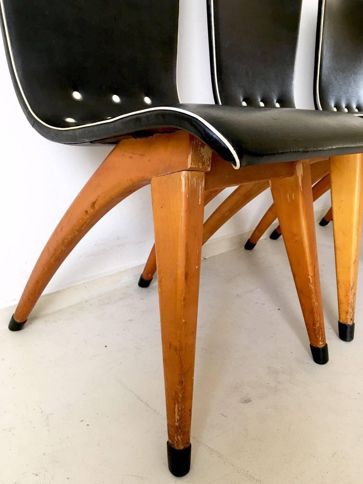 Stunning Set of Four 'Swing' Dining Chairs by G.J. van Os for Culemborg, 1950s 3