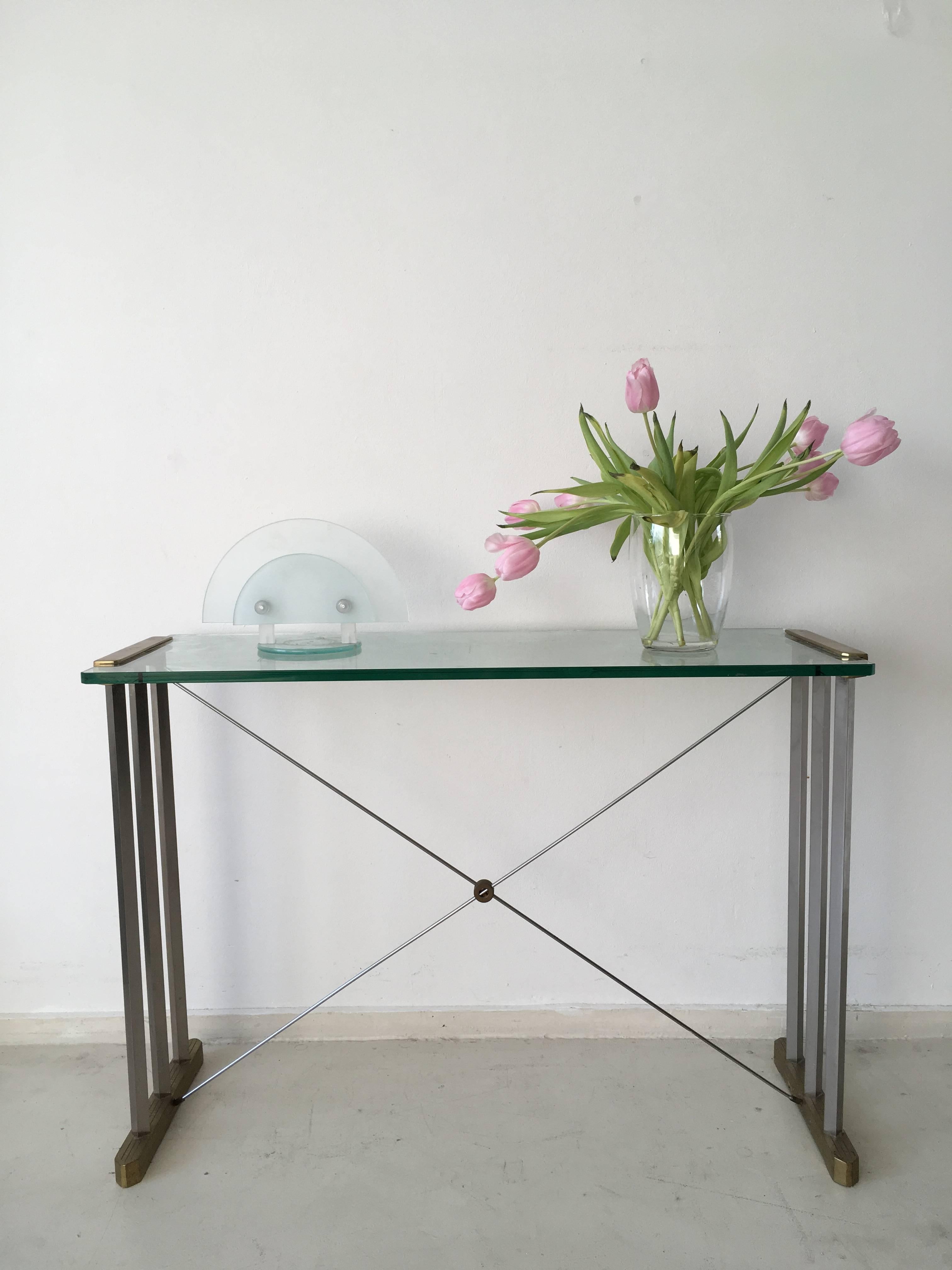 Brass Bicolor Console by Peter Ghyczy, 1990s For Sale