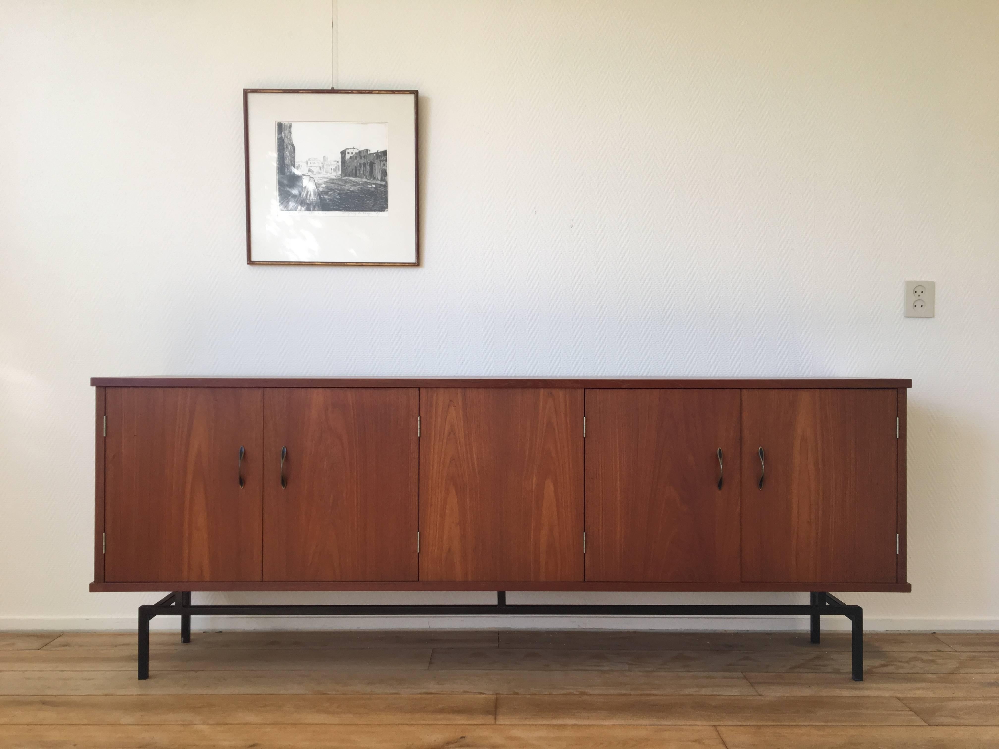 European Mid-Century Modern Teak Sideboard, Credenza with Metal Base, 1960s