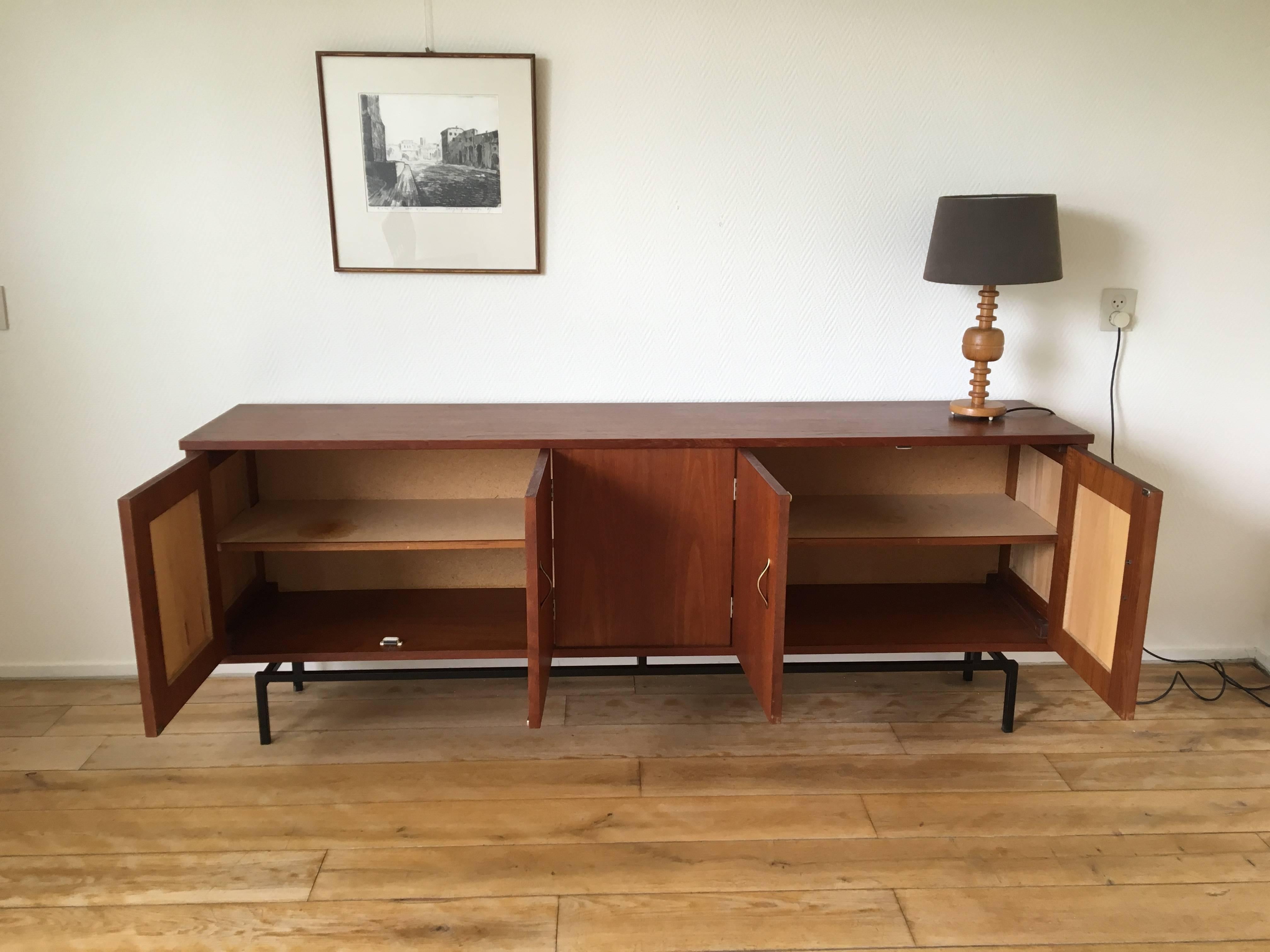 Lacquered Mid-Century Modern Teak Sideboard, Credenza with Metal Base, 1960s
