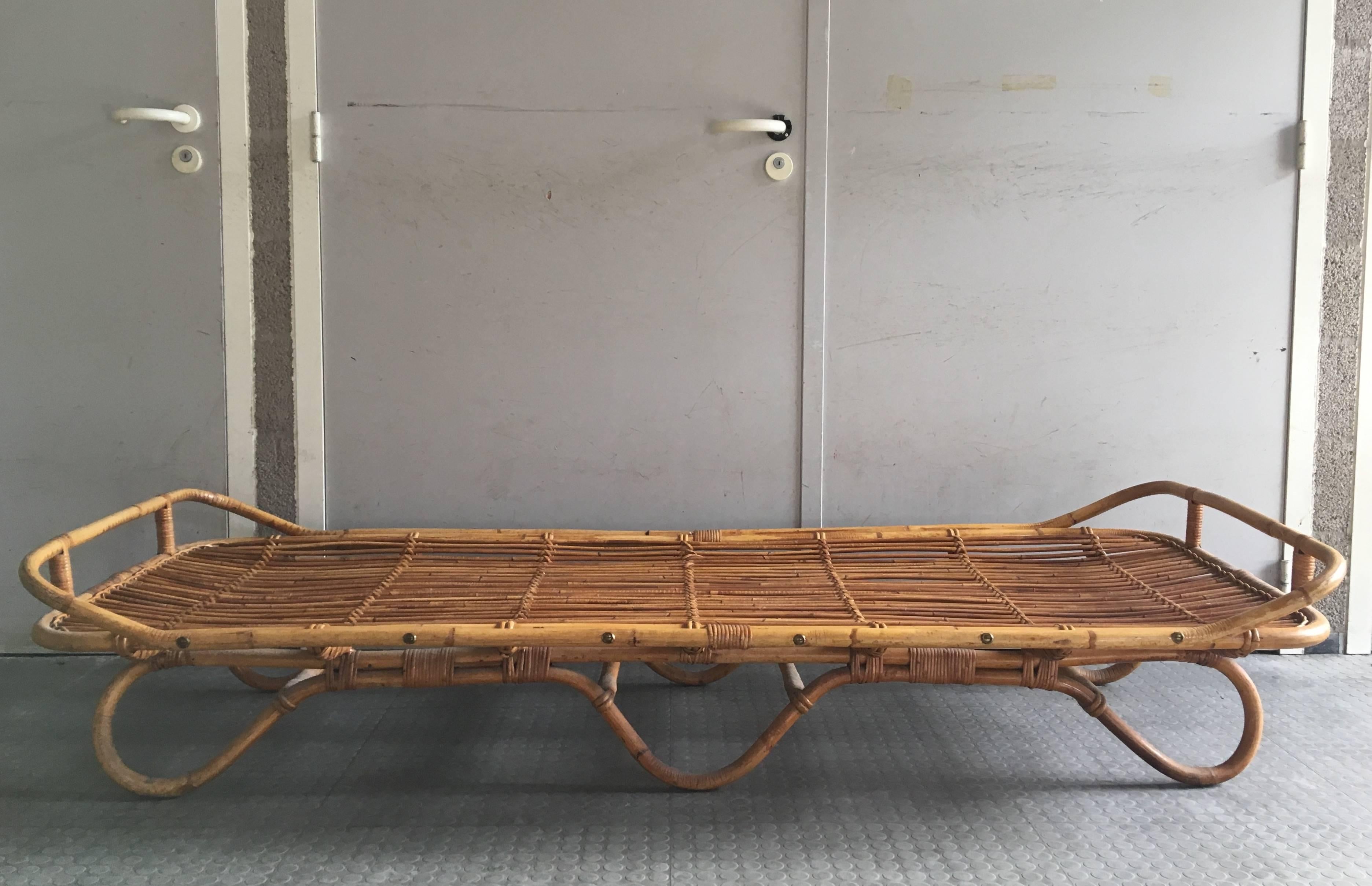 Midcentury Bohemian, Rattan Bed, Daybed, 1950s In Excellent Condition In Schagen, NL