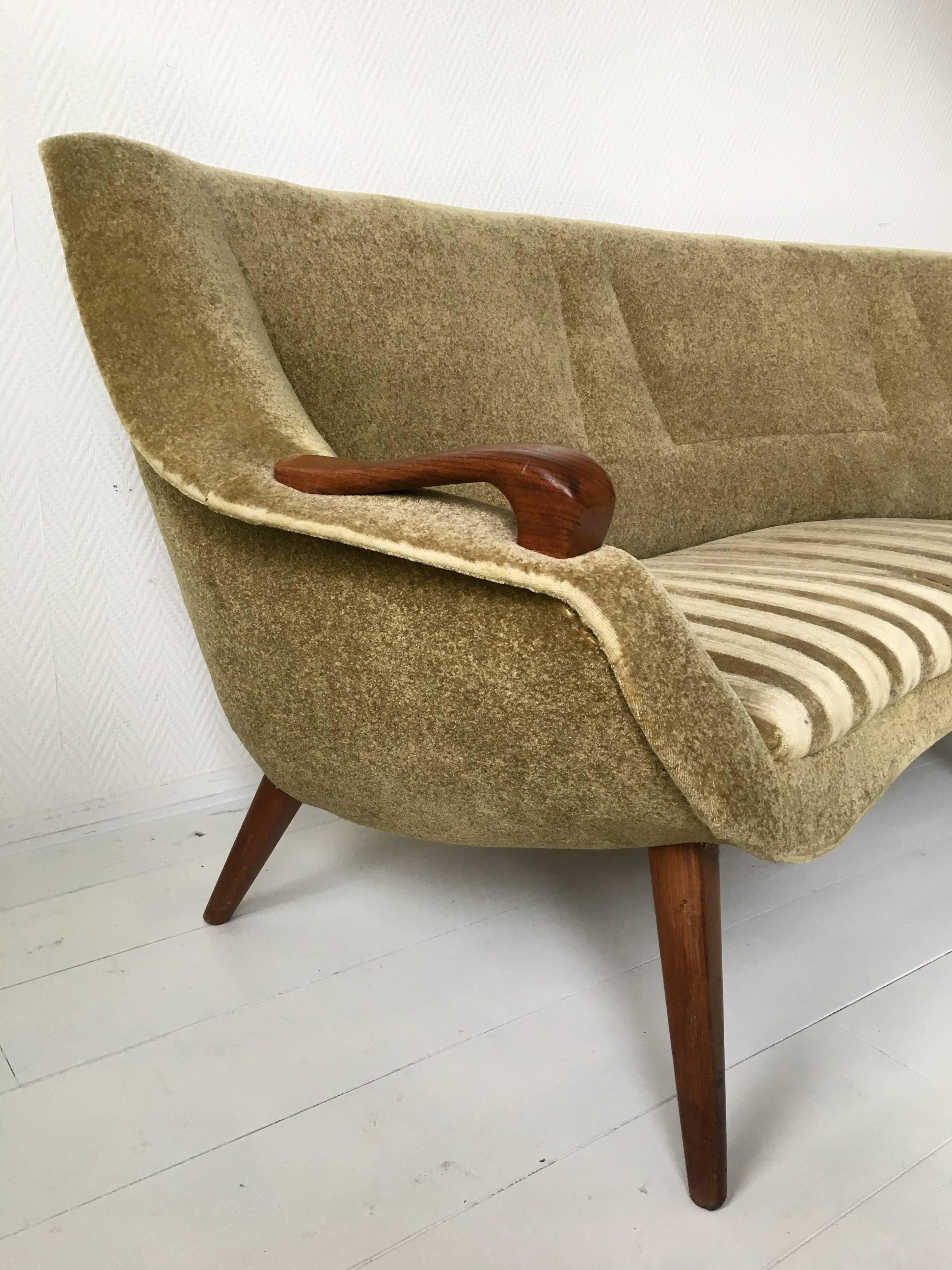 Mid-Century Modern Ico Parisi Style Sofa Set with Teak Details and Green Fabric. LAST CHANCE SALE