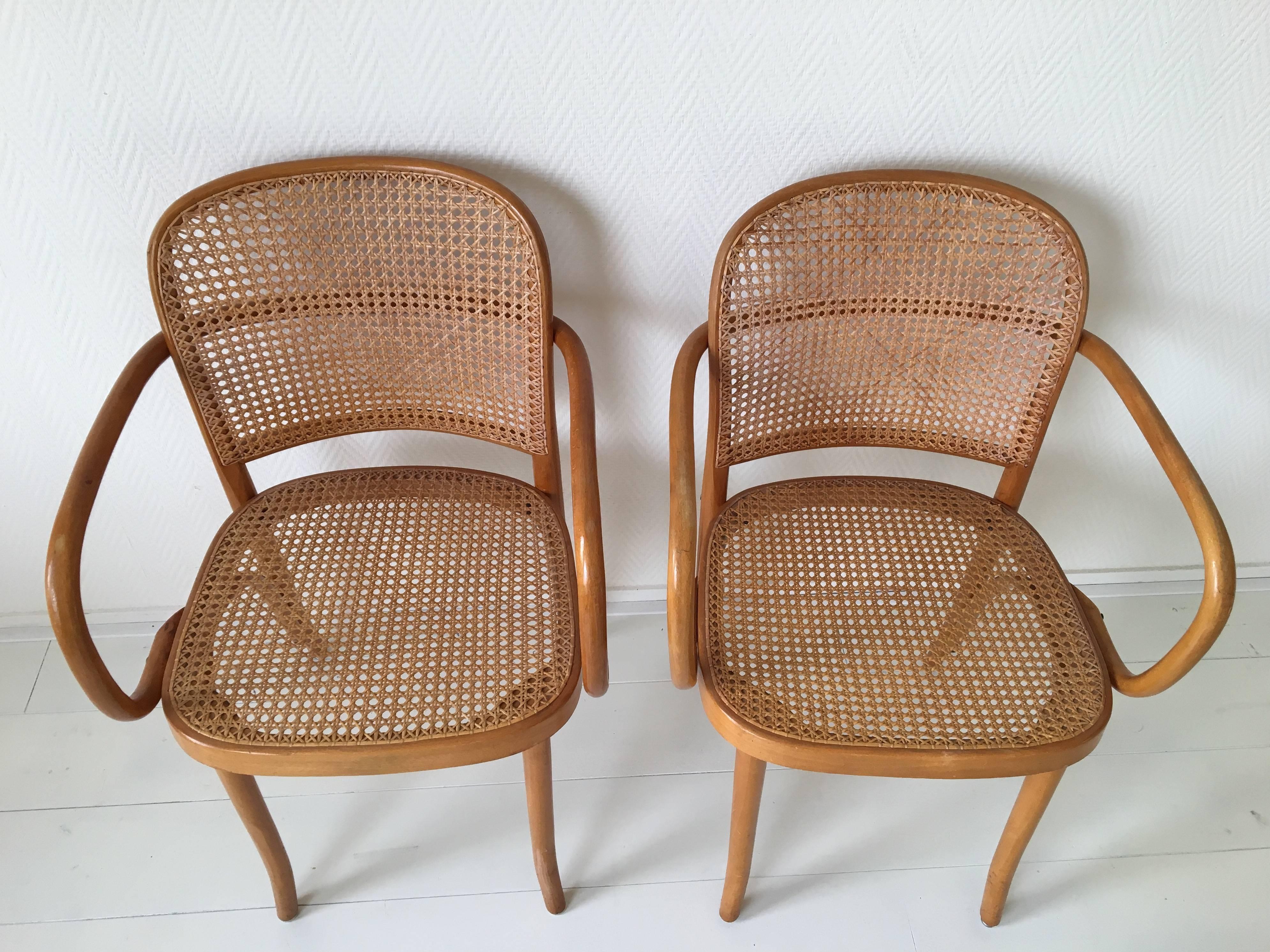 Mid-Century Modern Josef Hoffmann, Bentwood and Cane No. 811 Chairs, Set of Four, 1960s